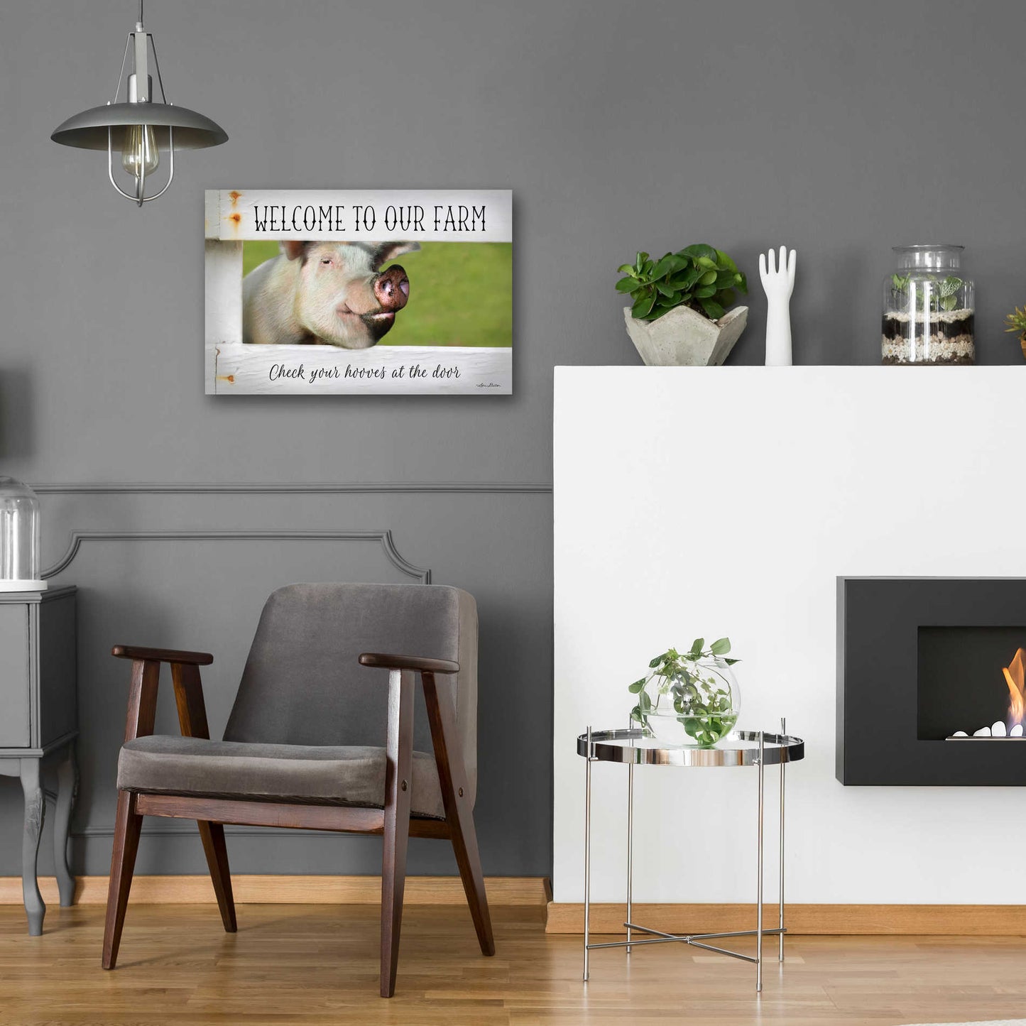 Epic Art 'Welcome Pig' by Lori Deiter Acrylic Glass Wall Art,24x16