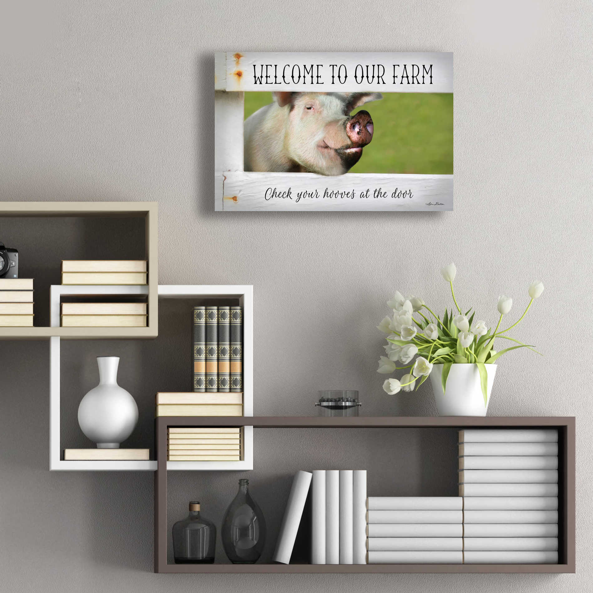 Epic Art 'Welcome Pig' by Lori Deiter Acrylic Glass Wall Art,24x16