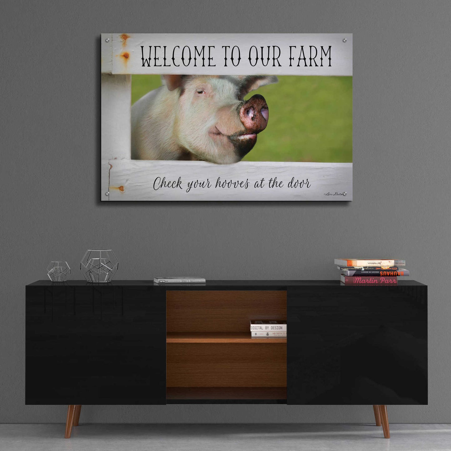 Epic Art 'Welcome Pig' by Lori Deiter Acrylic Glass Wall Art,36x24