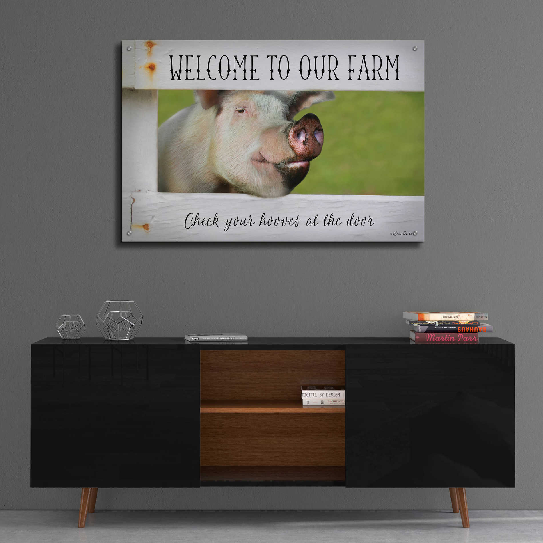 Epic Art 'Welcome Pig' by Lori Deiter Acrylic Glass Wall Art,36x24