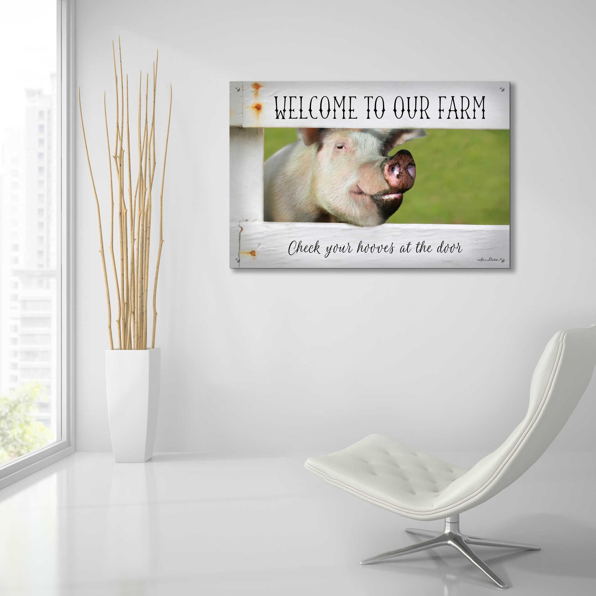 Epic Art 'Welcome Pig' by Lori Deiter Acrylic Glass Wall Art,36x24