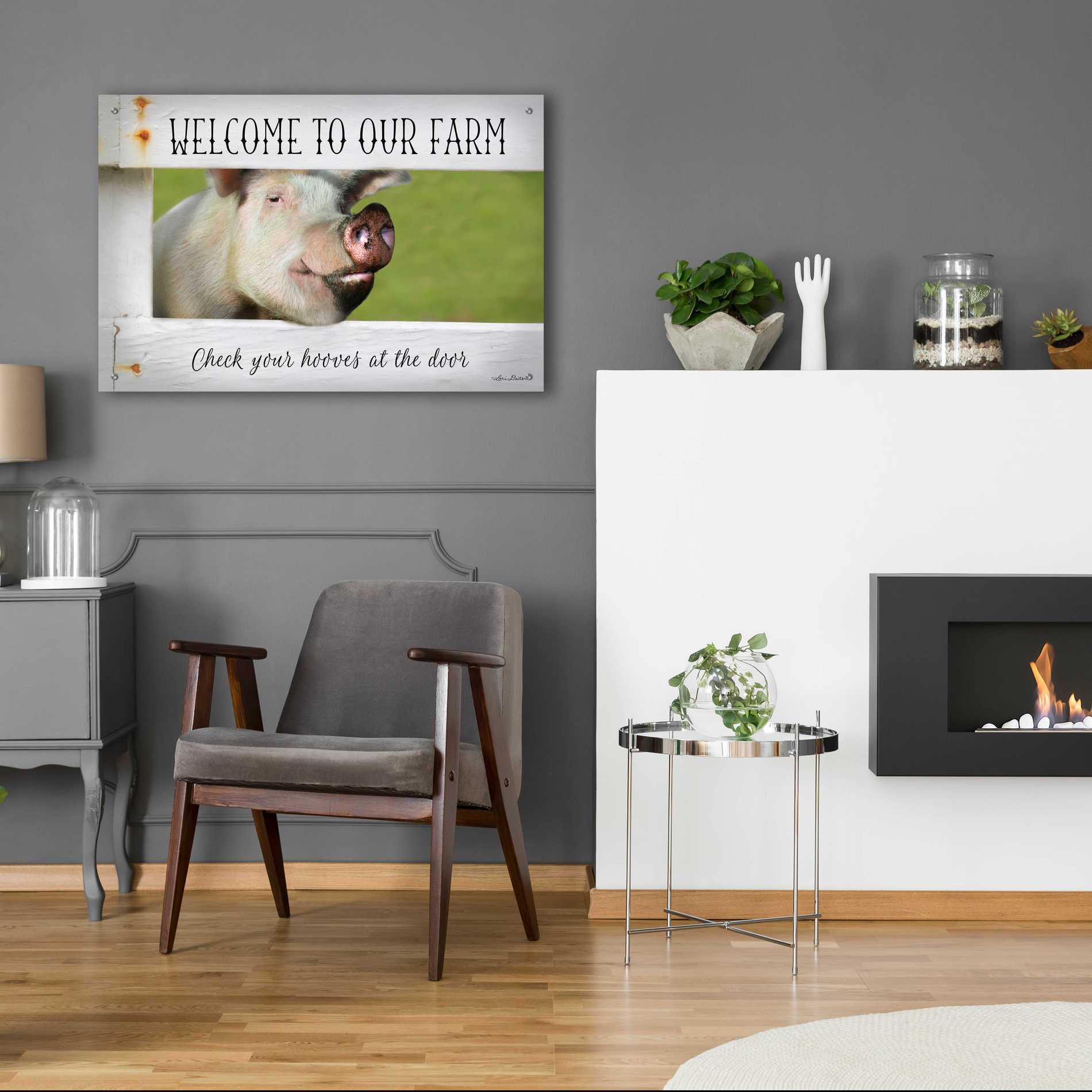 Epic Art 'Welcome Pig' by Lori Deiter Acrylic Glass Wall Art,36x24