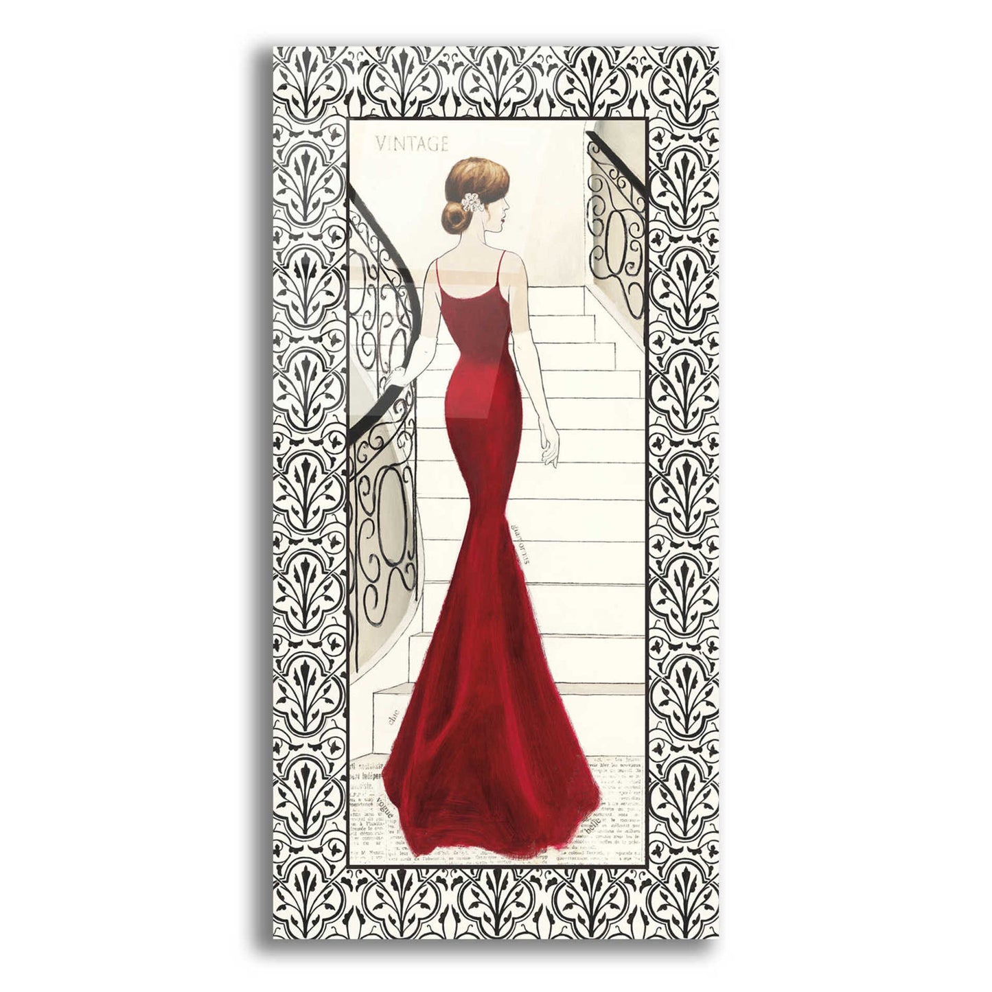 Epic Art 'La Belle Rouge with Floral Cartouche Border' by Emily Adams, Acrylic Glass Wall Art,12x24