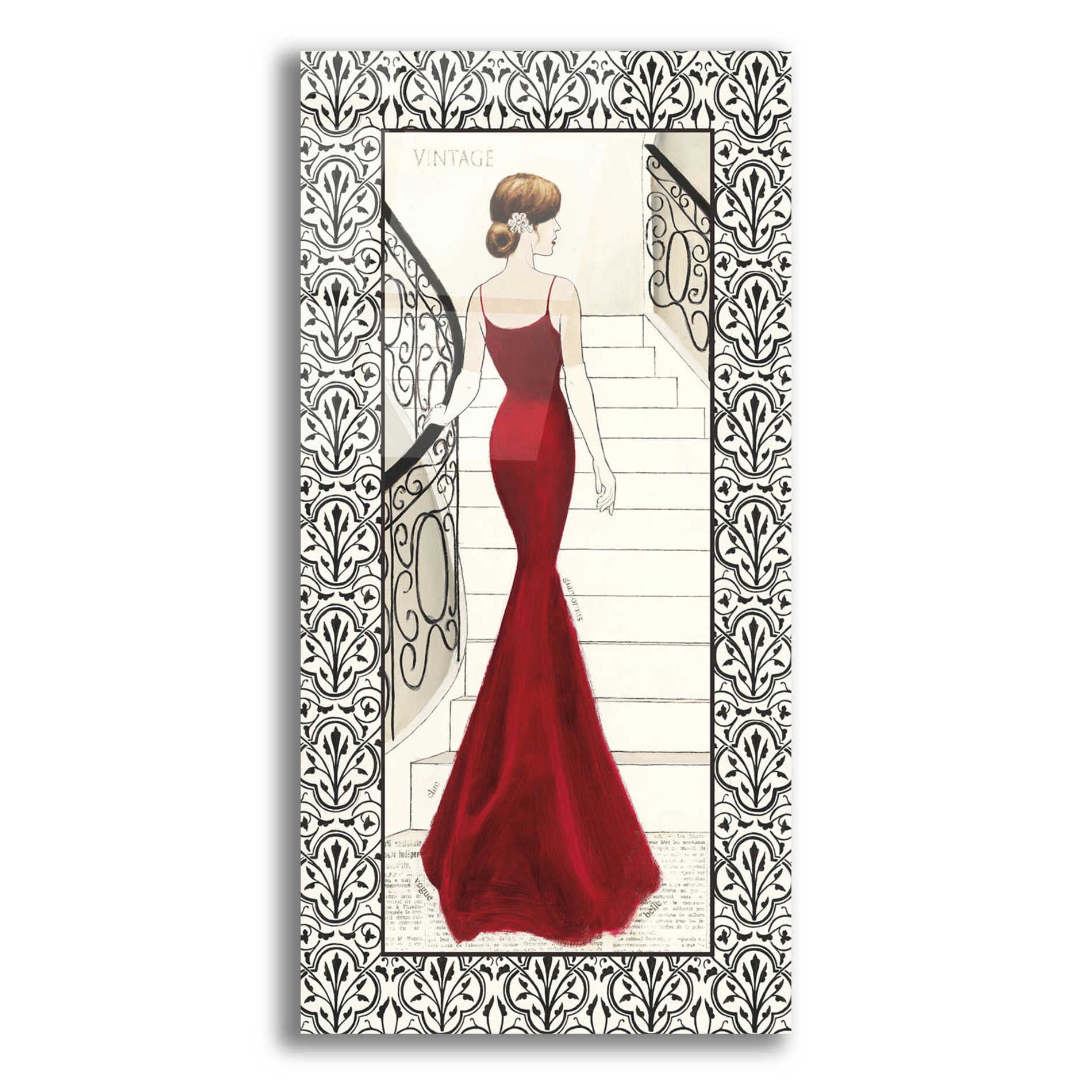 Epic Art 'La Belle Rouge with Floral Cartouche Border' by Emily Adams, Acrylic Glass Wall Art