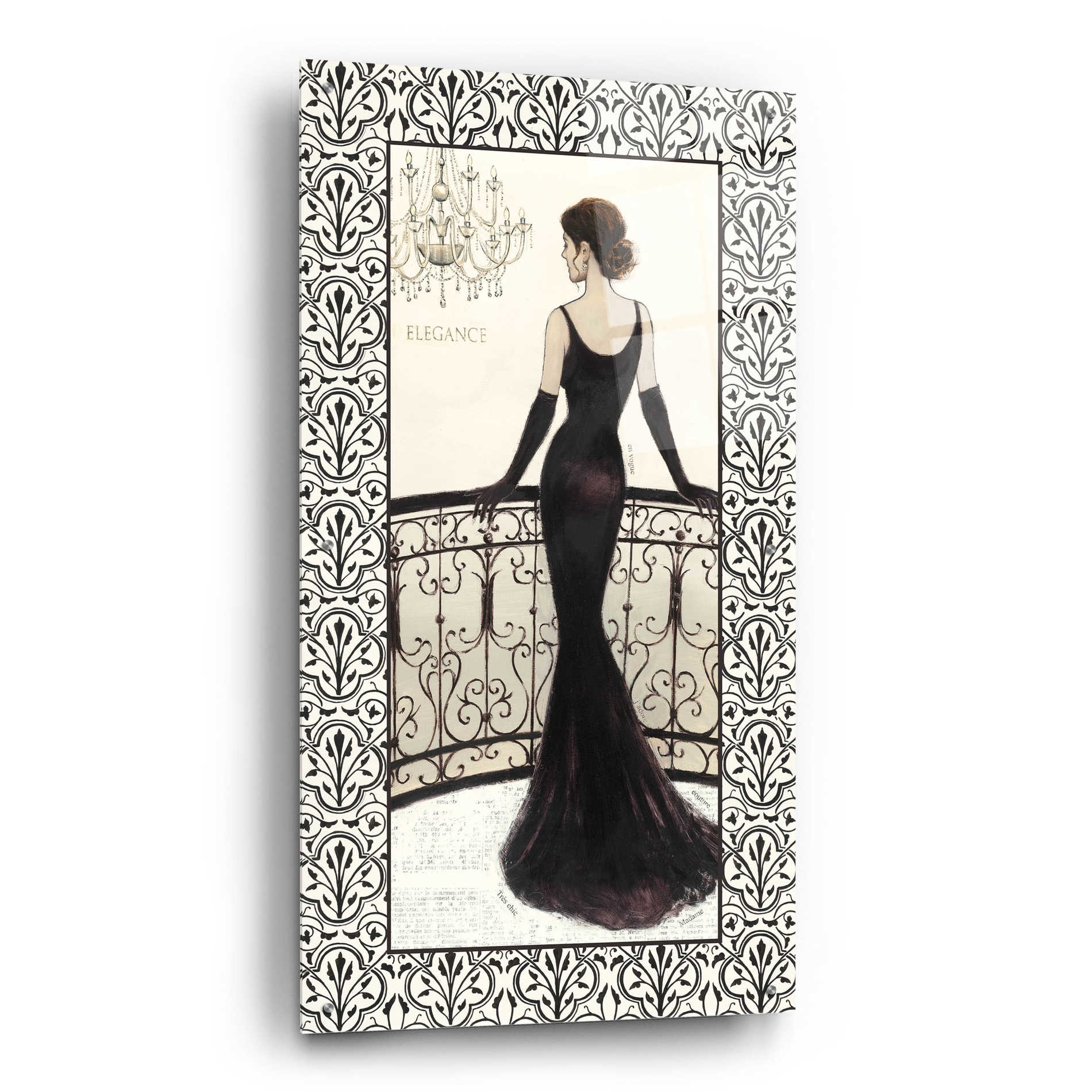 Epic Art 'La Belle Noir with Floral Cartouche Border 4' by Emily Adams, Acrylic Glass Wall Art,24x48