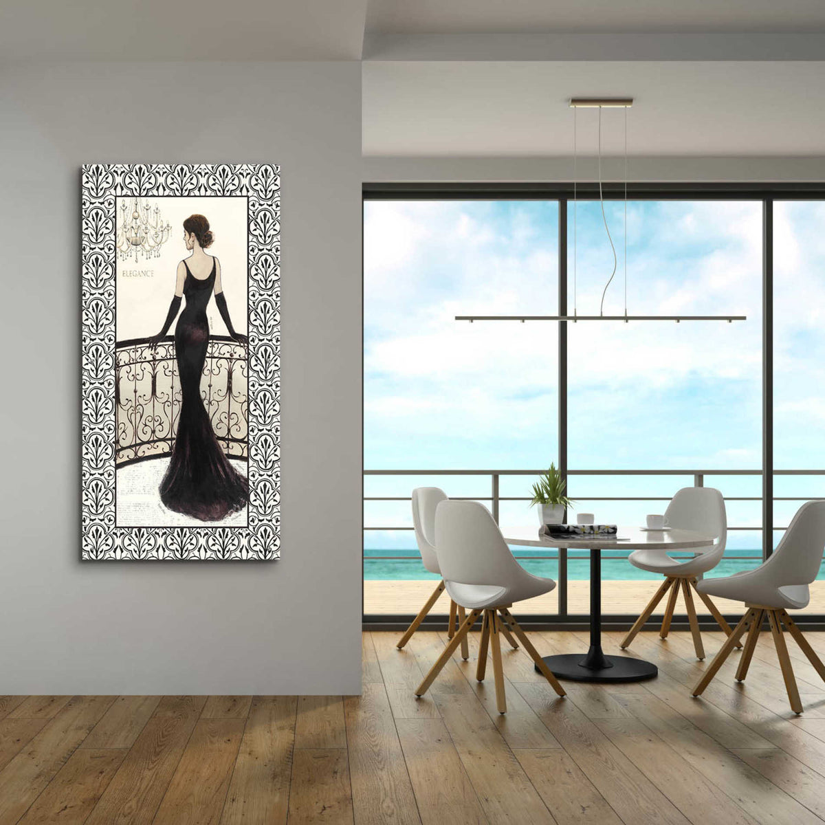Epic Art 'La Belle Noir with Floral Cartouche Border 4' by Emily Adams, Acrylic Glass Wall Art,24x48