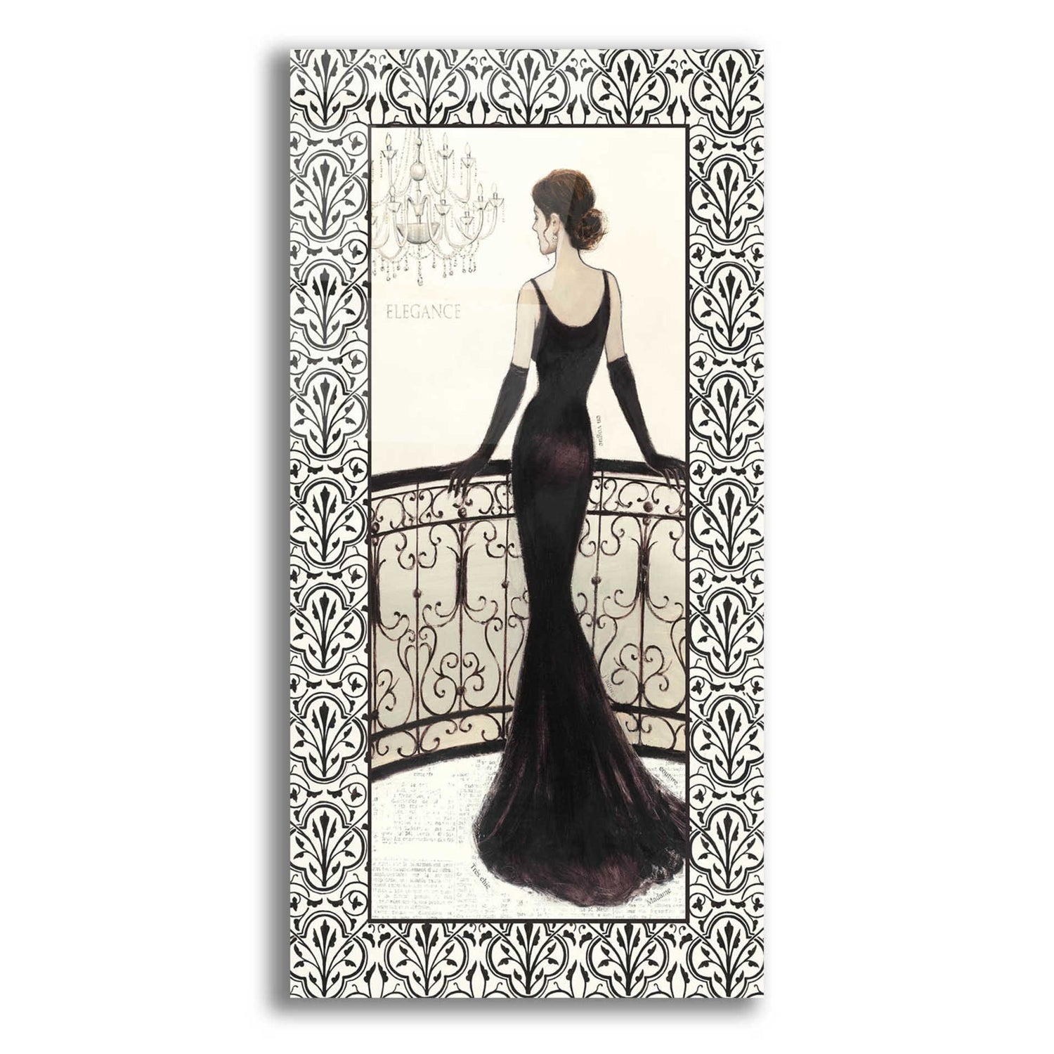 Epic Art 'La Belle Noir with Floral Cartouche Border 4' by Emily Adams, Acrylic Glass Wall Art