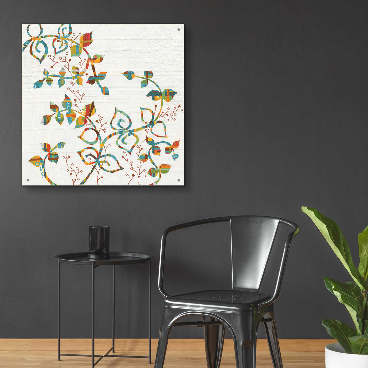 Epic Art 'Rainbow Vines with Berries Spice' by Kathy Ferguson, Acrylic Glass Wall Art,36x36