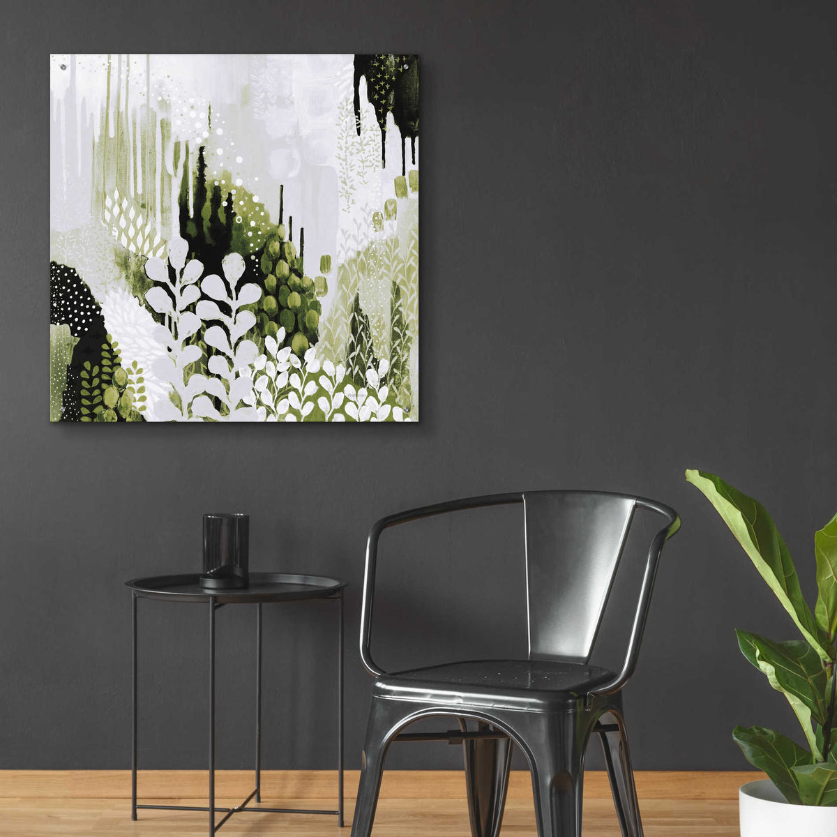 Epic Art 'BW Forest II with Green' by Kathy Ferguson, Acrylic Glass Wall Art,36x36