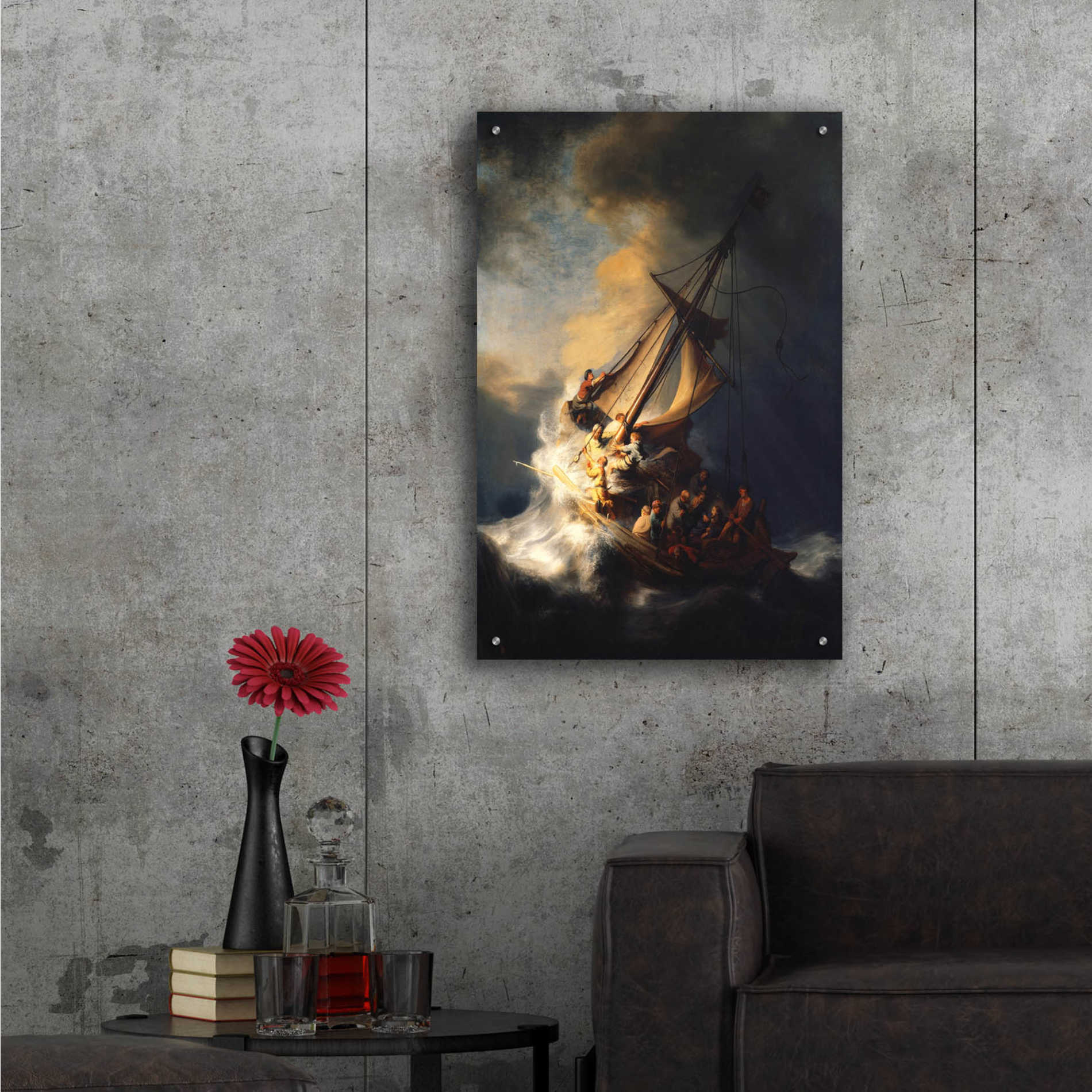 Epic Art 'The Storm on the Sea of Galilee' by Rembrandt, Acrylic Glass Wall Art,24x36