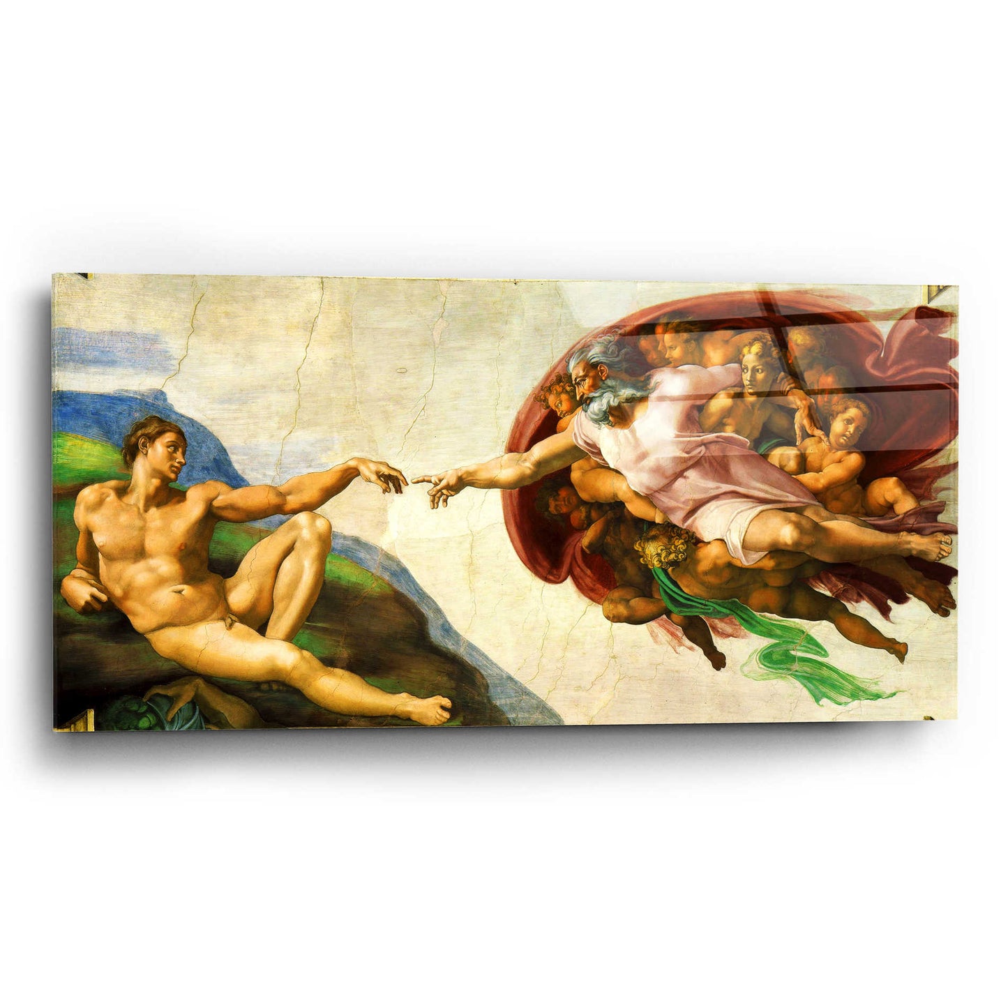 Epic Art 'The Creation of Adam' by Michelangelo,  Acrylic Glass Wall Art,24x12