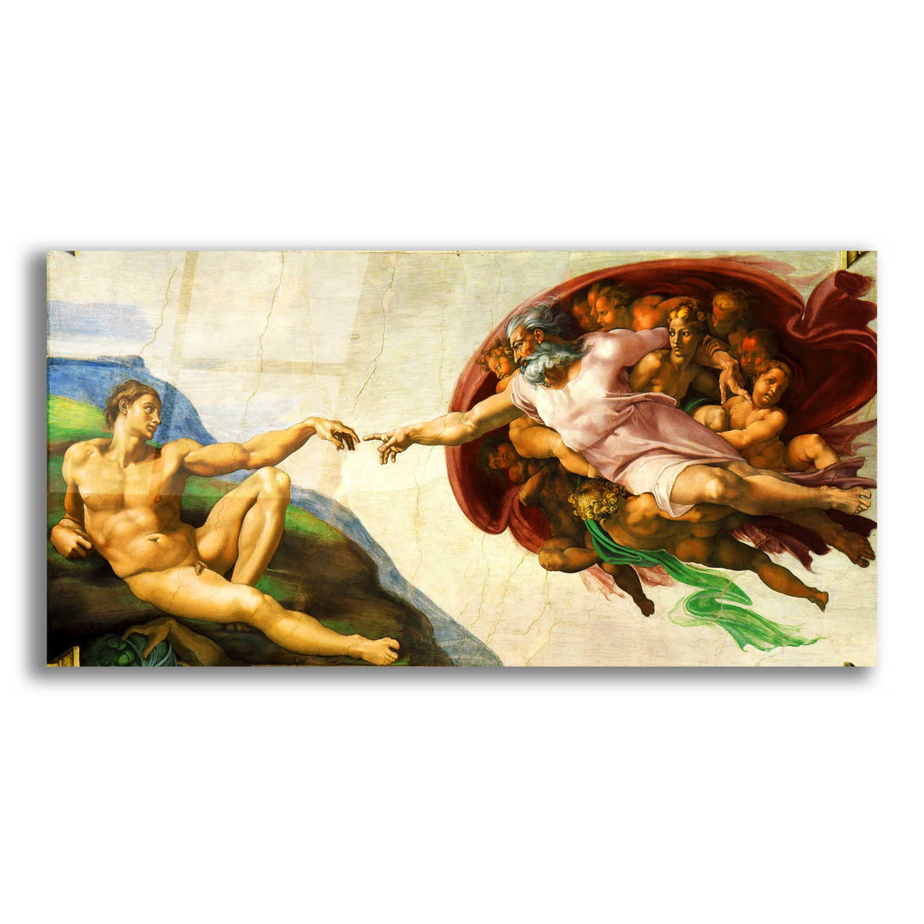 Epic Art 'The Creation of Adam' by Michelangelo,  Acrylic Glass Wall Art,24x12