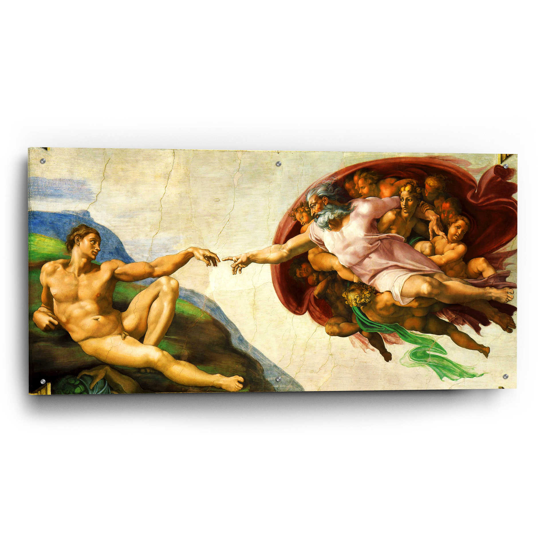 Epic Art 'The Creation of Adam' by Michelangelo,  Acrylic Glass Wall Art,48x24