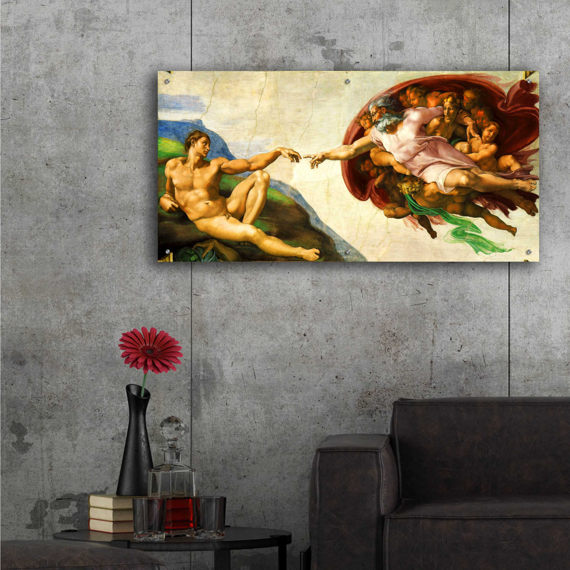 Epic Art 'The Creation of Adam' by Michelangelo,  Acrylic Glass Wall Art,48x24