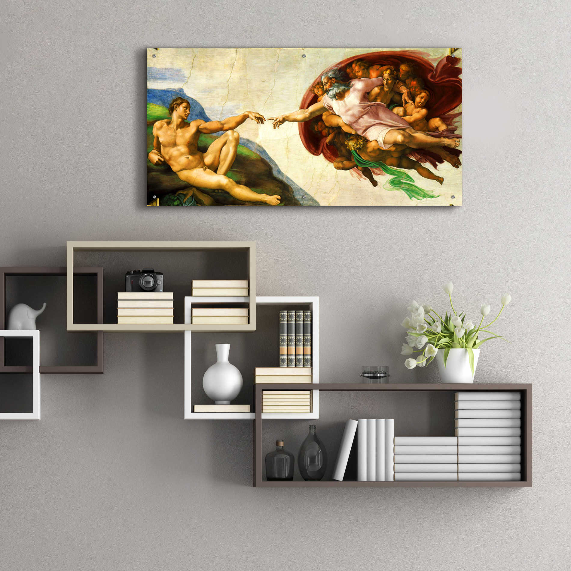 Epic Art 'The Creation of Adam' by Michelangelo,  Acrylic Glass Wall Art,48x24