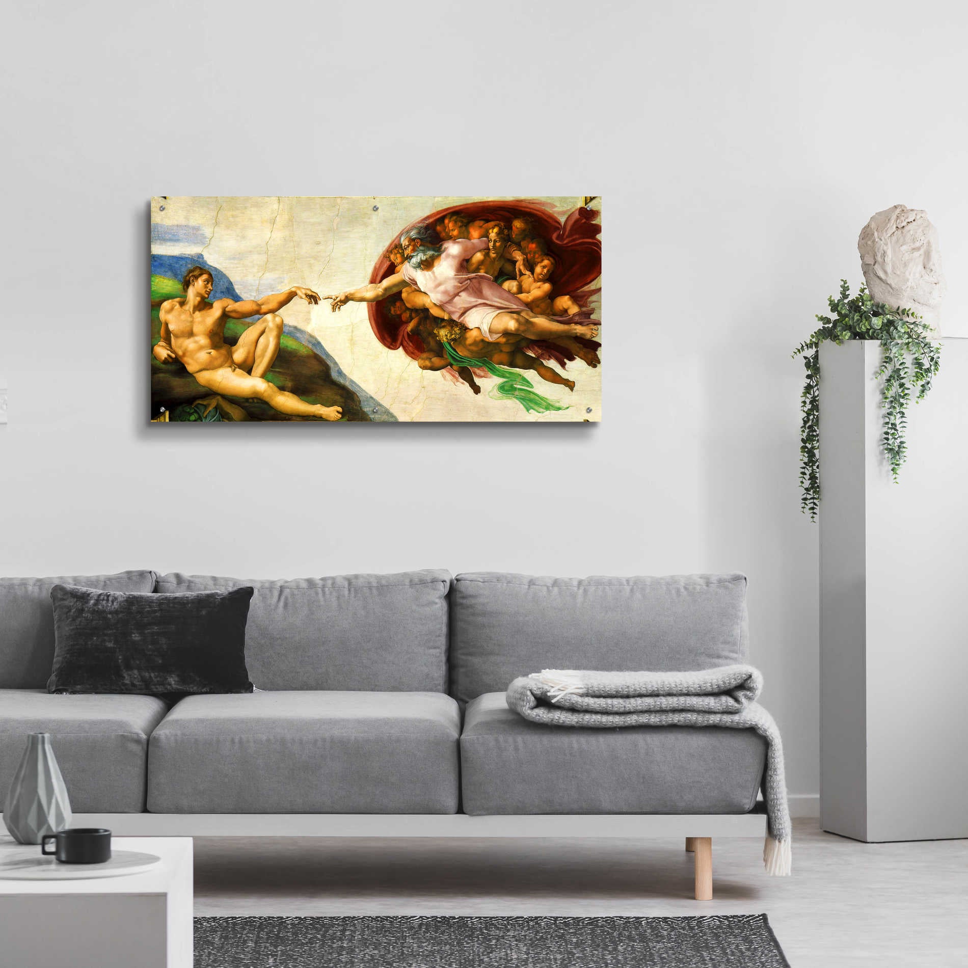 Epic Art 'The Creation of Adam' by Michelangelo,  Acrylic Glass Wall Art,48x24