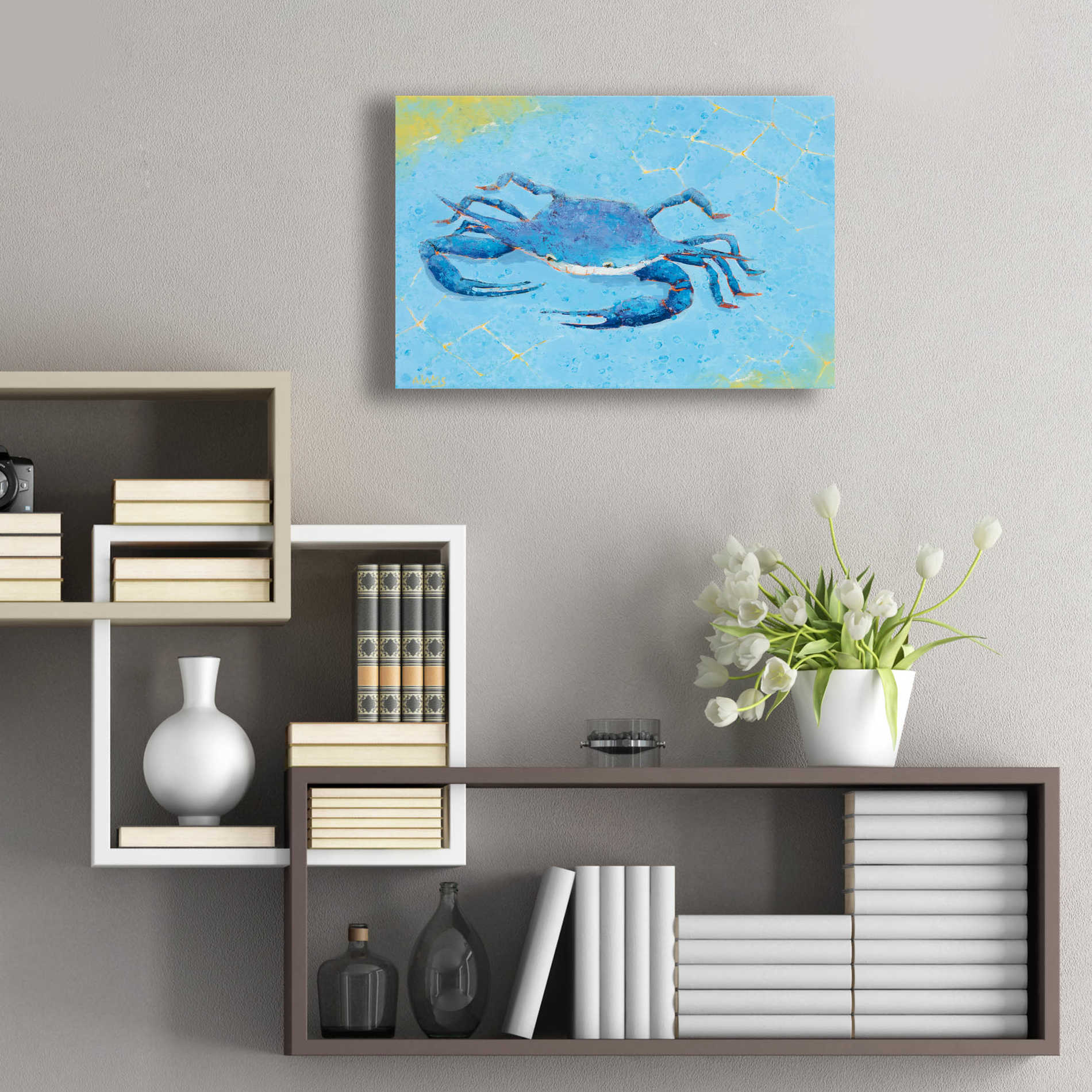 Epic Art 'Blue Crab V' by Phyllis Adams, Acrylic Glass Wall Art,24x16