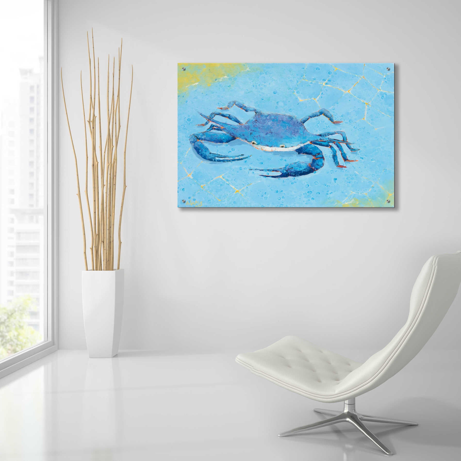 Epic Art 'Blue Crab V' by Phyllis Adams, Acrylic Glass Wall Art,36x24