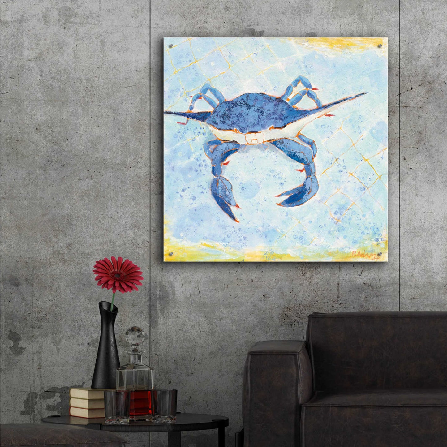 Epic Art 'Blue Crab VI' by Phyllis Adams, Acrylic Glass Wall Art,36x36