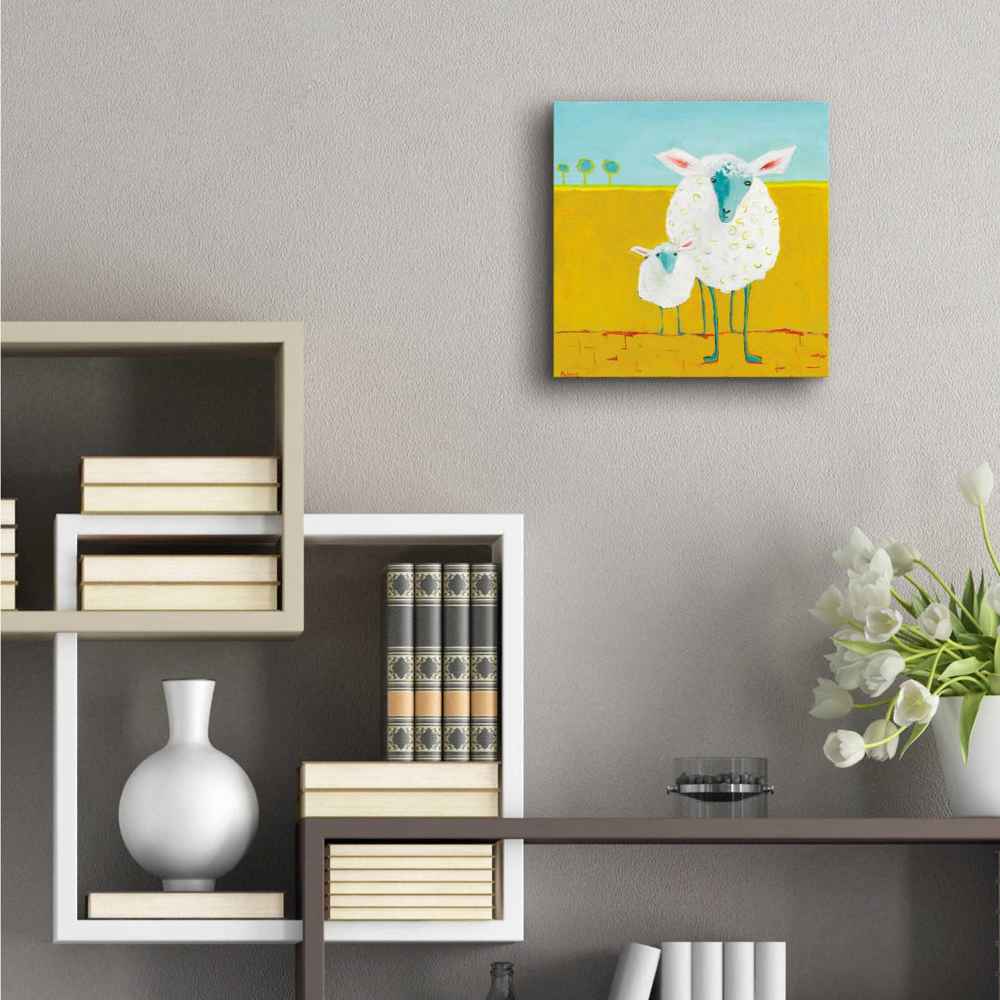 Epic Art 'Mama and Baby Sheep' by Phyllis Adams, Acrylic Glass Wall Art,12x12