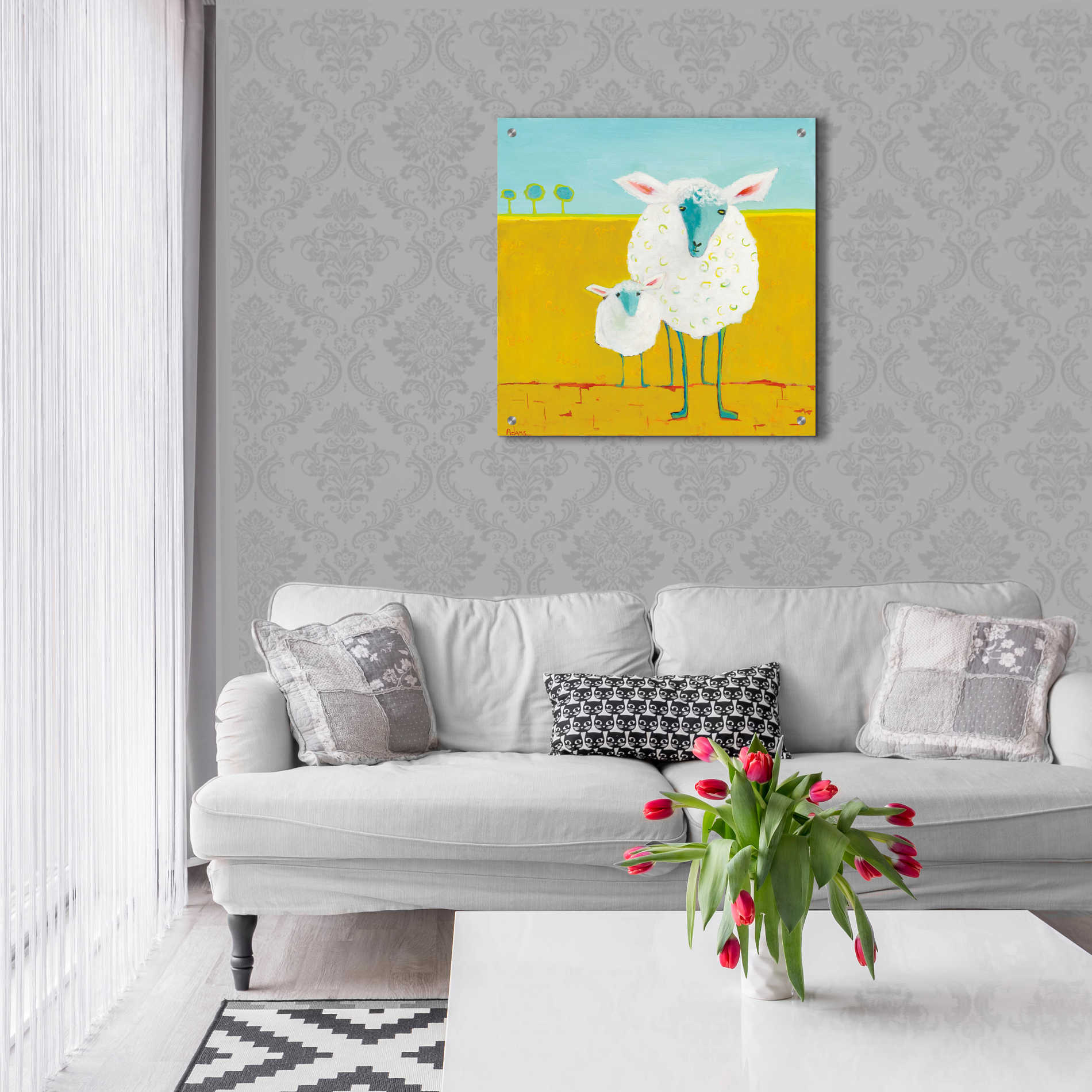 Epic Art 'Mama and Baby Sheep' by Phyllis Adams, Acrylic Glass Wall Art,24x24