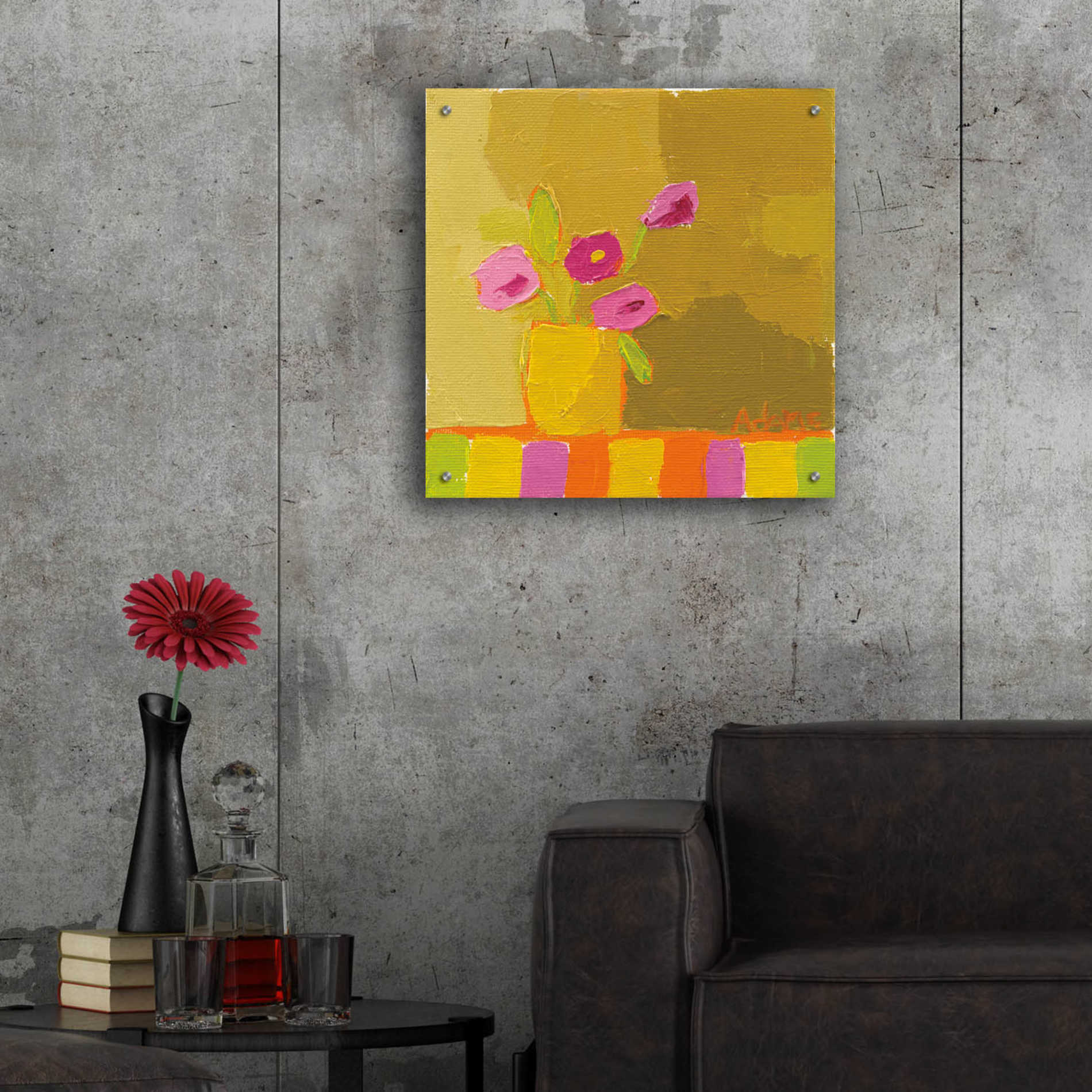 Epic Art 'Yellow Vase' by Phyllis Adams, Acrylic Glass Wall Art,24x24