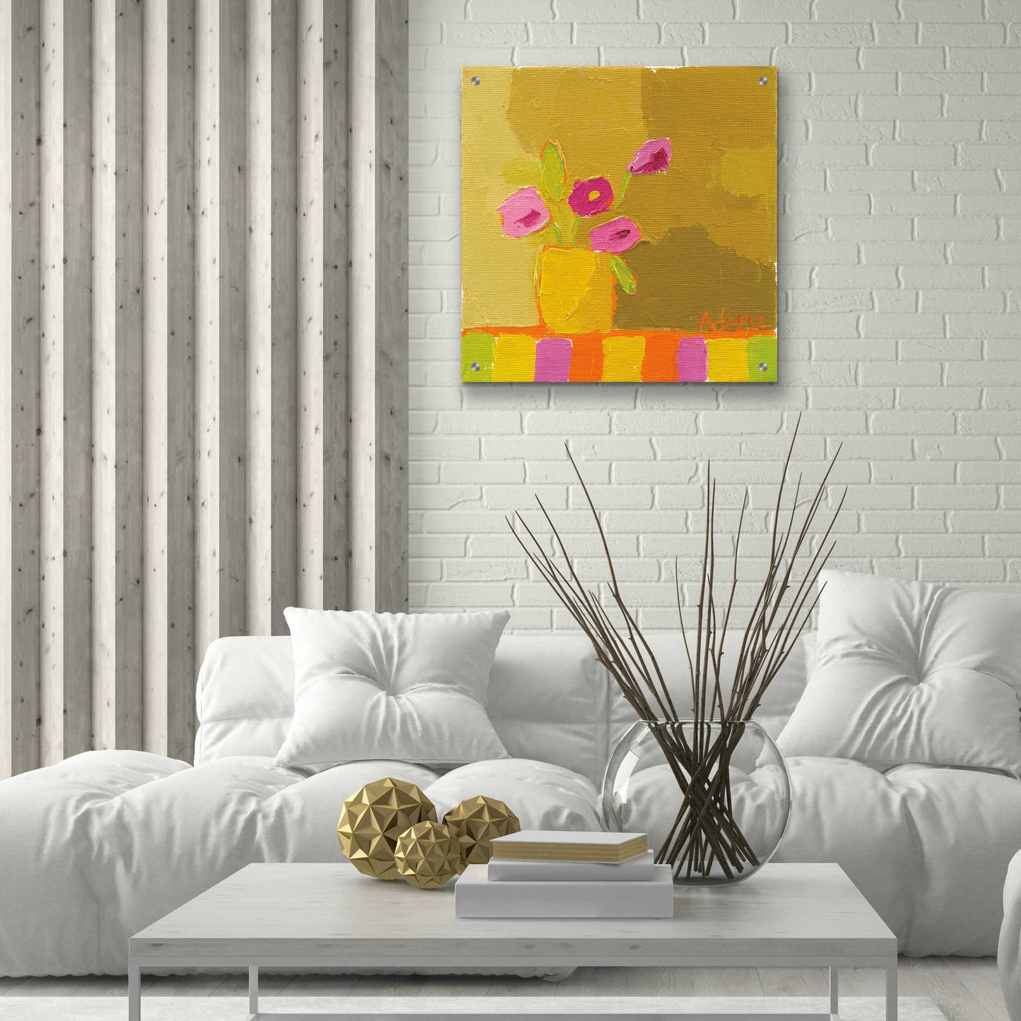 Epic Art 'Yellow Vase' by Phyllis Adams, Acrylic Glass Wall Art,24x24