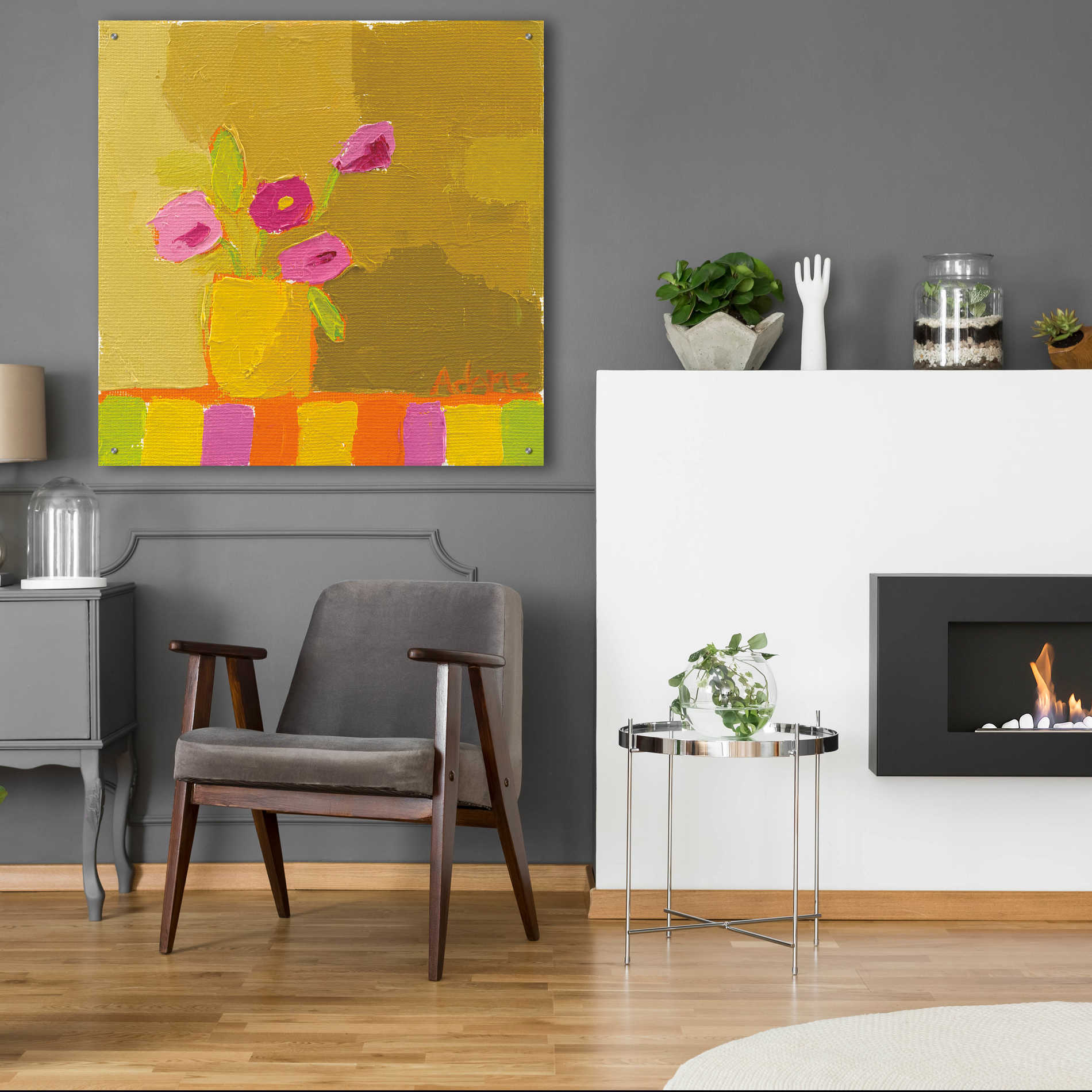 Epic Art 'Yellow Vase' by Phyllis Adams, Acrylic Glass Wall Art,36x36