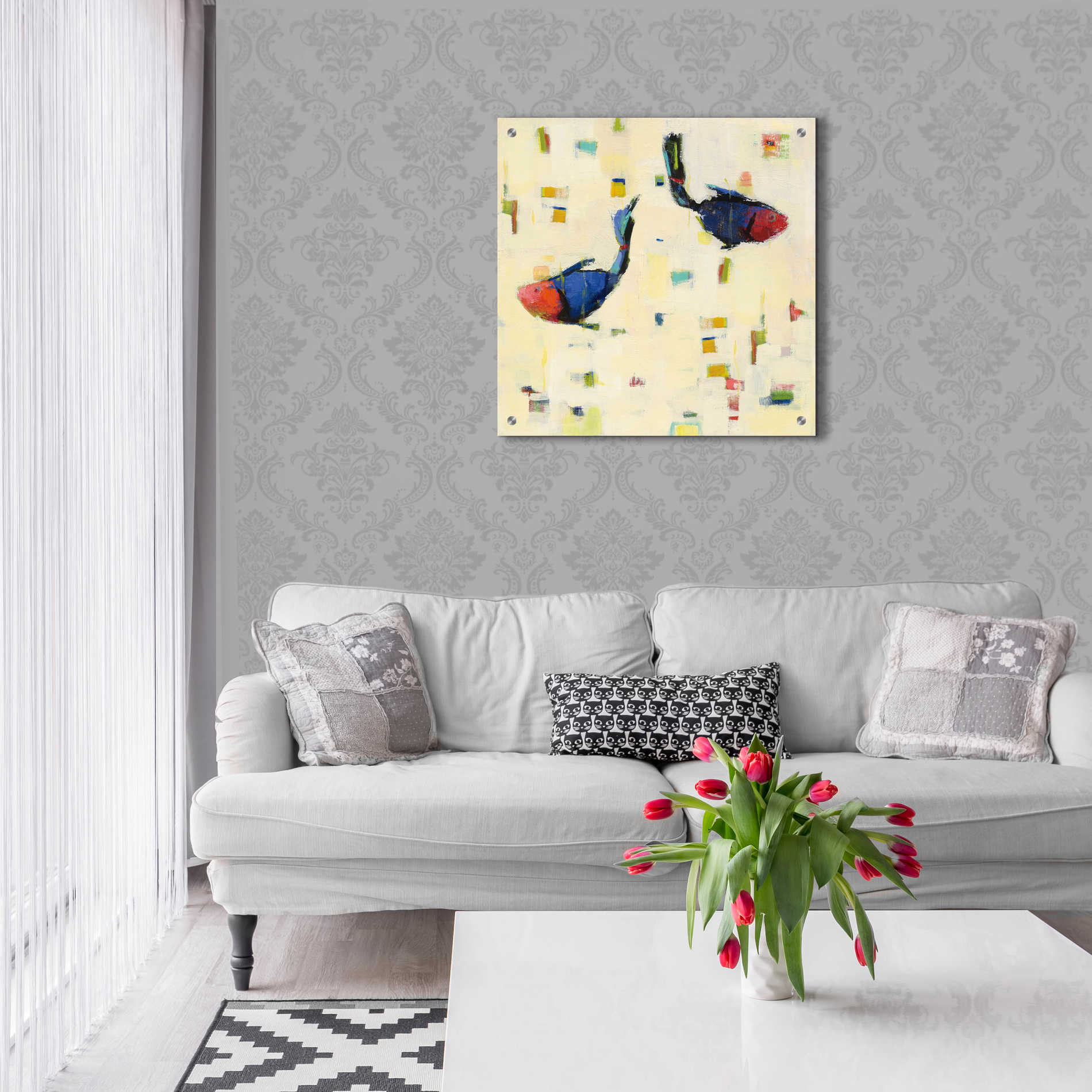 Epic Art 'One Fish Two Fish Big' by Phyllis Adams, Acrylic Glass Wall Art,24x24