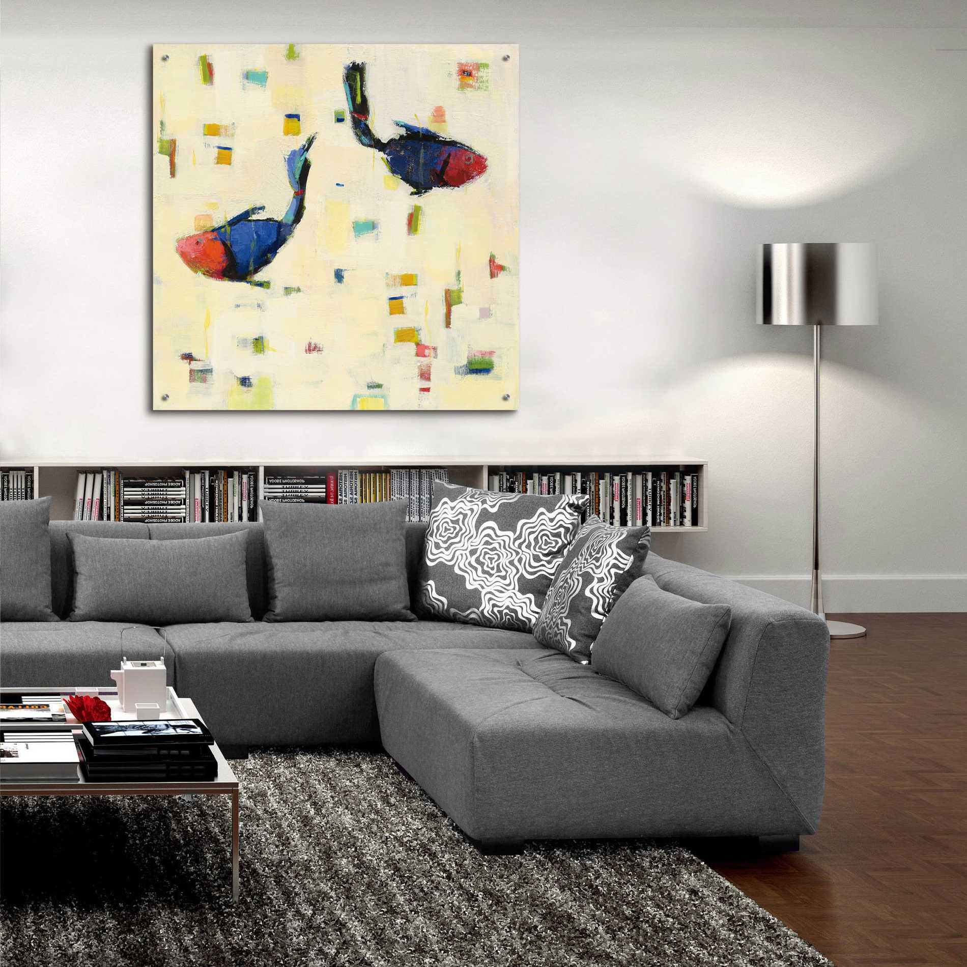 Epic Art 'One Fish Two Fish Big' by Phyllis Adams, Acrylic Glass Wall Art,36x36