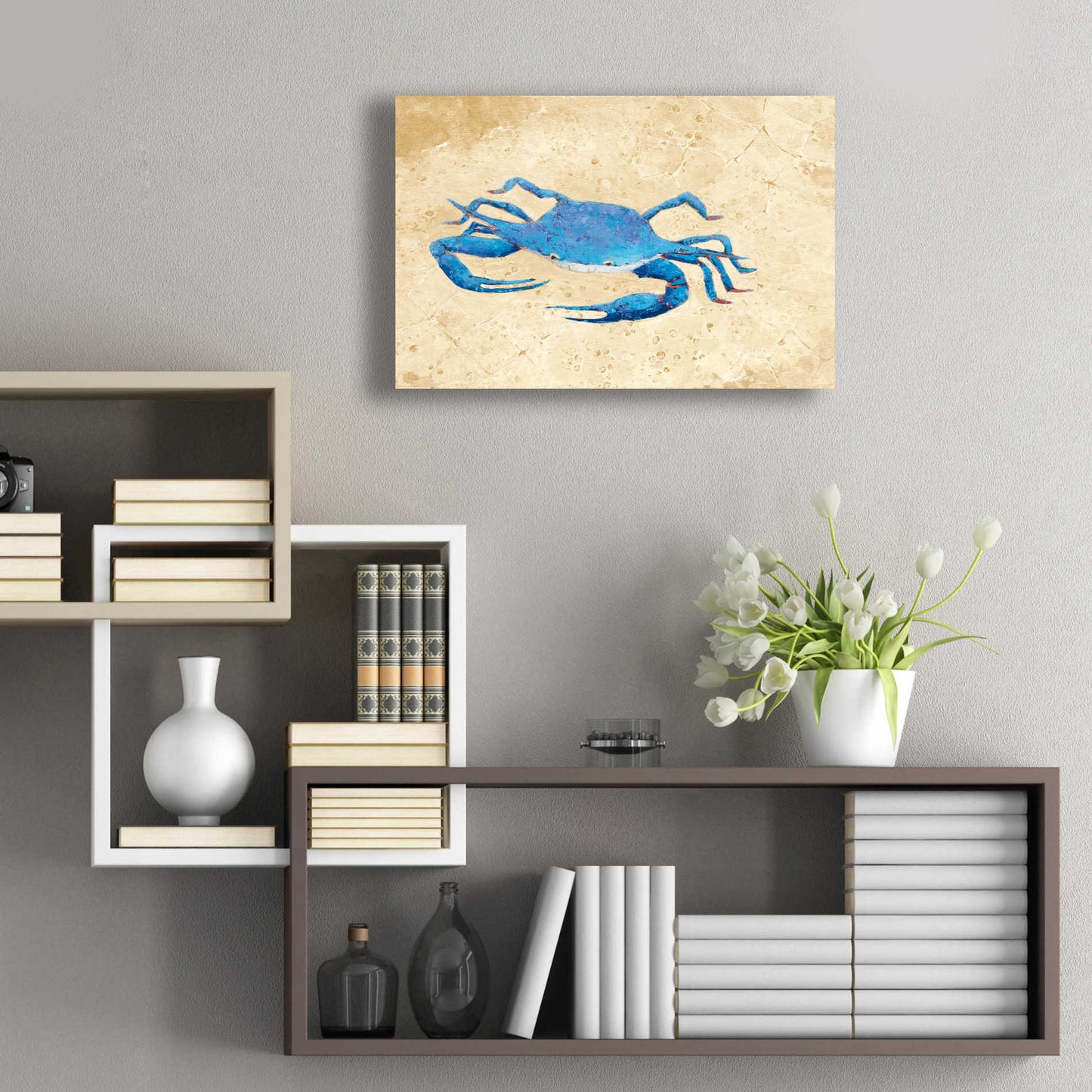 Epic Art 'Blue Crab V Neutral Crop' by Phyllis Adams, Acrylic Glass Wall Art,24x16