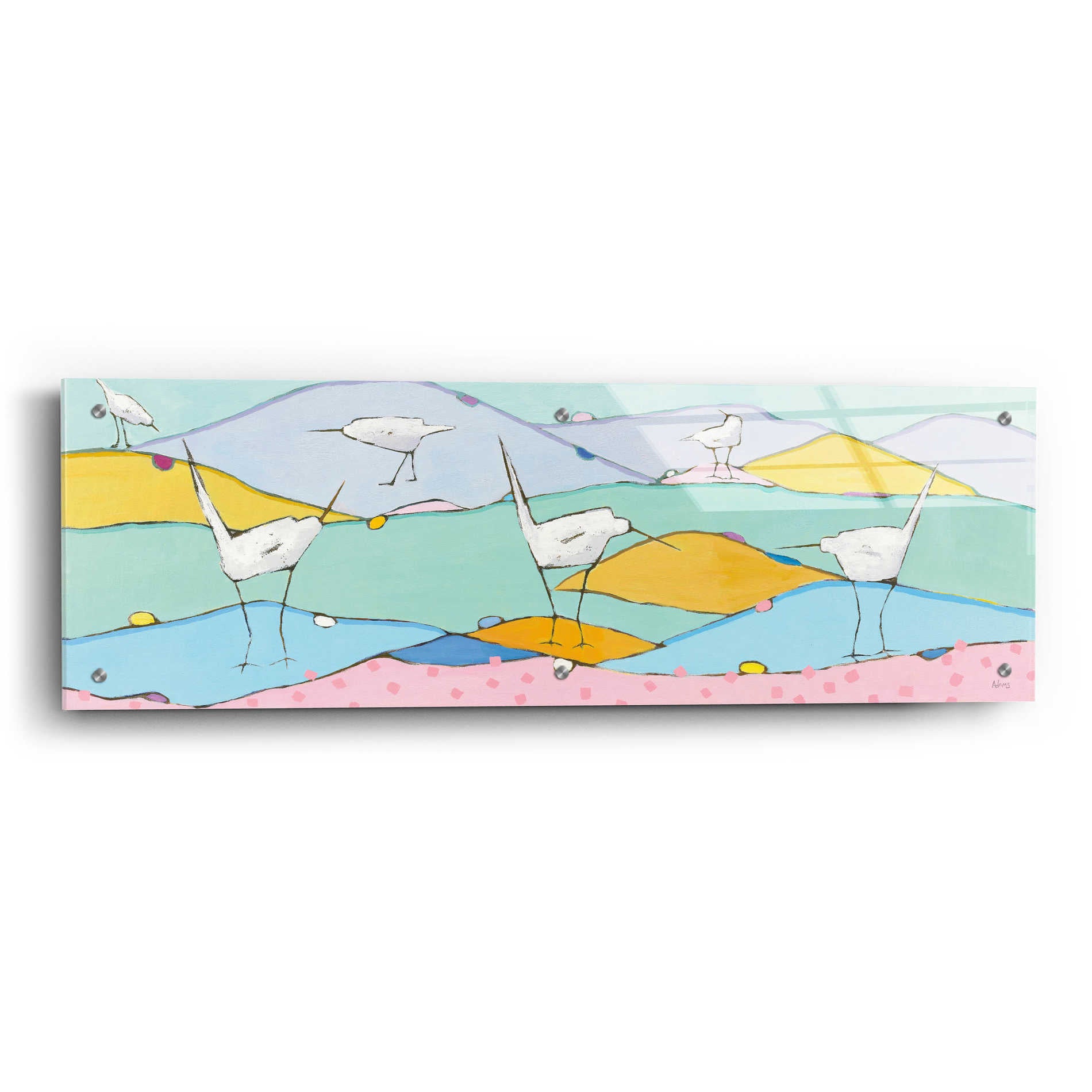 Epic Art 'Marsh Egrets I Pink Sand' by Phyllis Adams, Acrylic Glass Wall Art,36x12