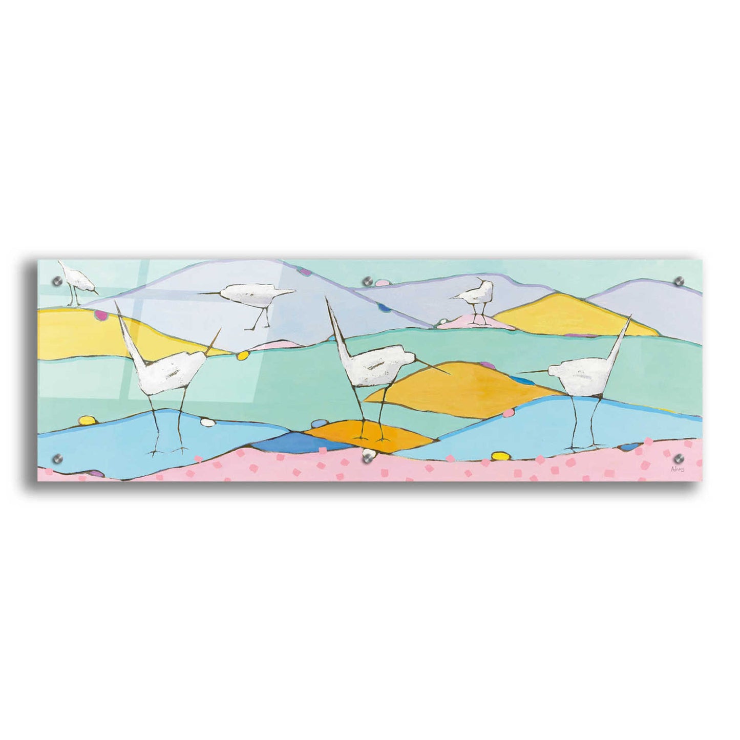 Epic Art 'Marsh Egrets I Pink Sand' by Phyllis Adams, Acrylic Glass Wall Art,36x12