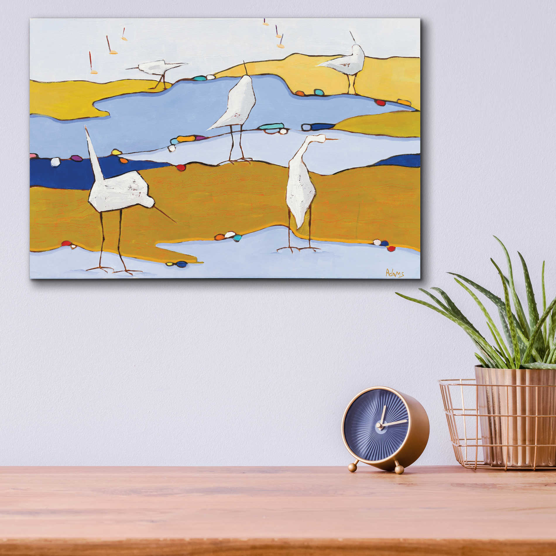 Epic Art 'Marsh Egrets VI Dark Sand' by Phyllis Adams, Acrylic Glass Wall Art,16x12