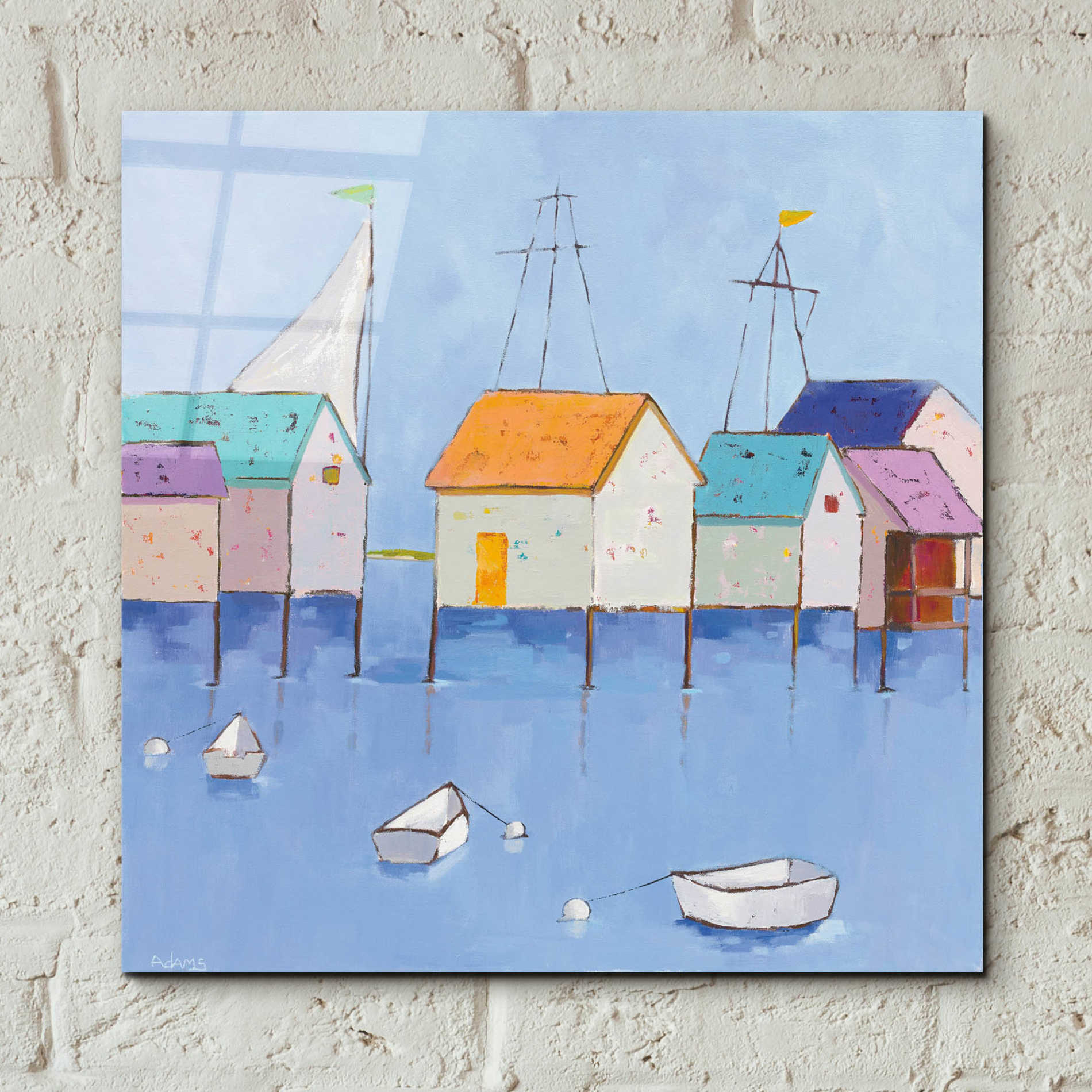 Epic Art 'Boat House Row Dark Blue Sky' by Phyllis Adams, Acrylic Glass Wall Art,12x12