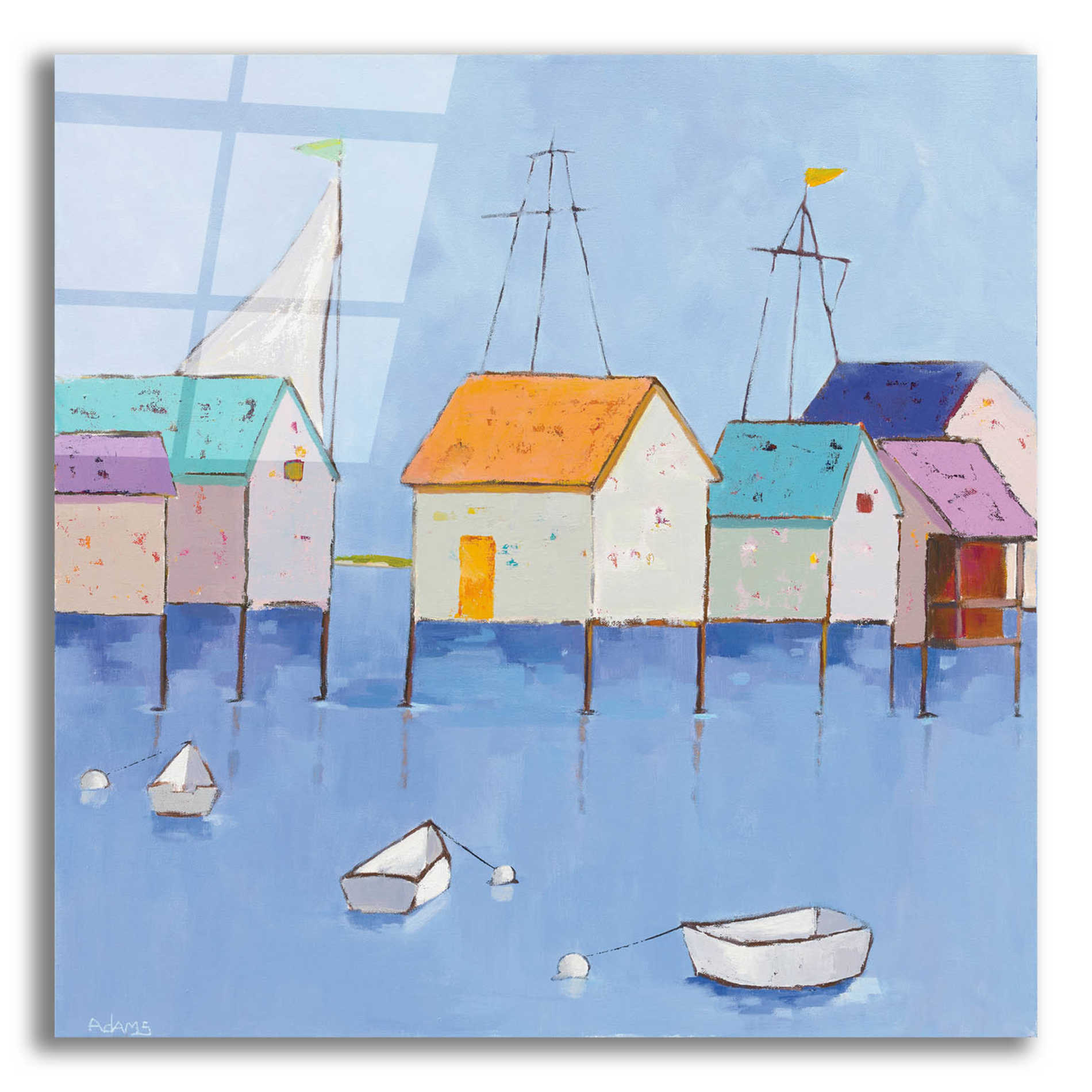 Epic Art 'Boat House Row Dark Blue Sky' by Phyllis Adams, Acrylic Glass Wall Art,12x12