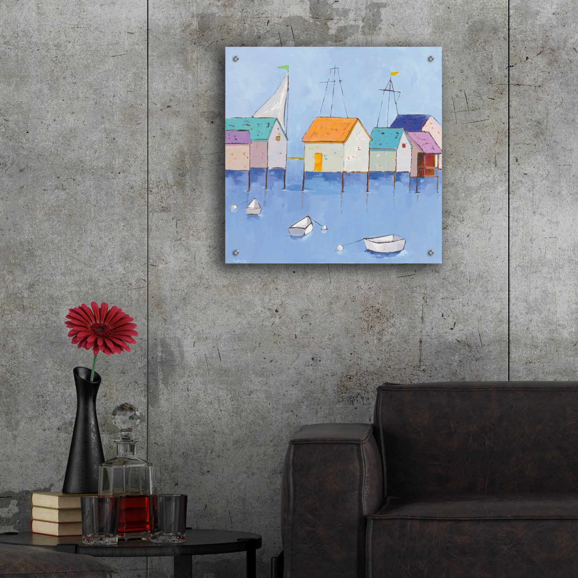 Epic Art 'Boat House Row Dark Blue Sky' by Phyllis Adams, Acrylic Glass Wall Art,24x24