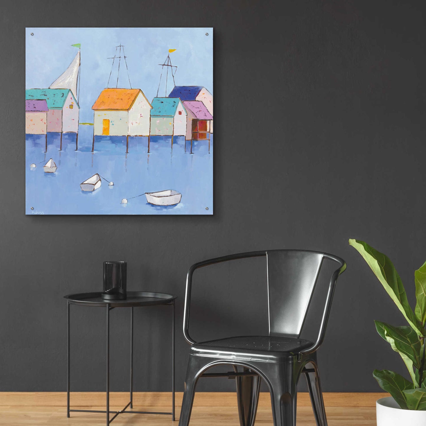 Epic Art 'Boat House Row Dark Blue Sky' by Phyllis Adams, Acrylic Glass Wall Art,36x36