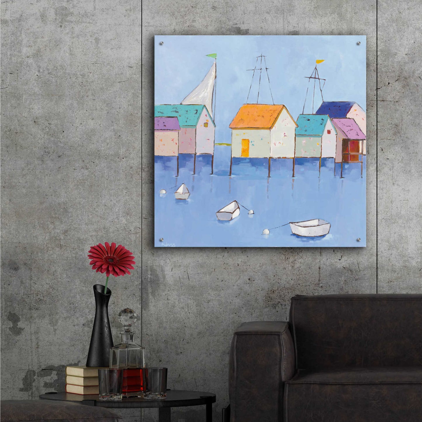 Epic Art 'Boat House Row Dark Blue Sky' by Phyllis Adams, Acrylic Glass Wall Art,36x36