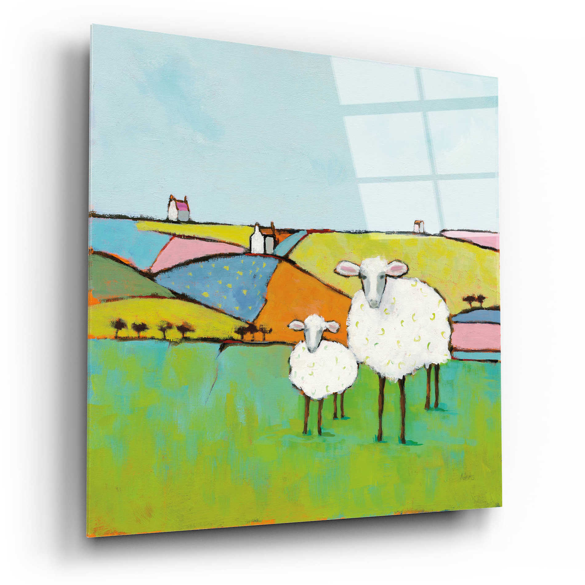 Epic Art 'Sheep in the Meadow II' by Phyllis Adams, Acrylic Glass Wall Art,12x12