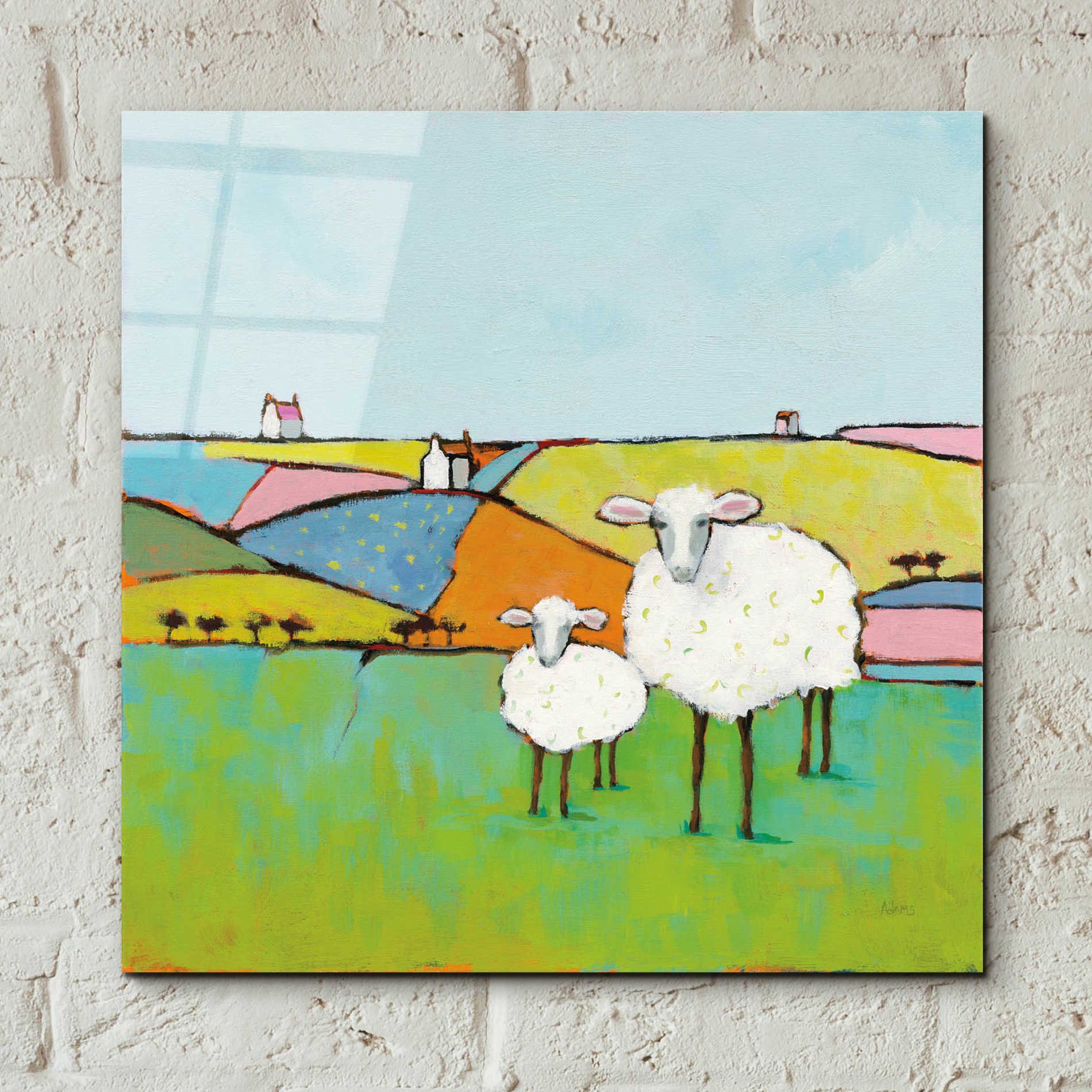 Epic Art 'Sheep in the Meadow II' by Phyllis Adams, Acrylic Glass Wall Art,12x12