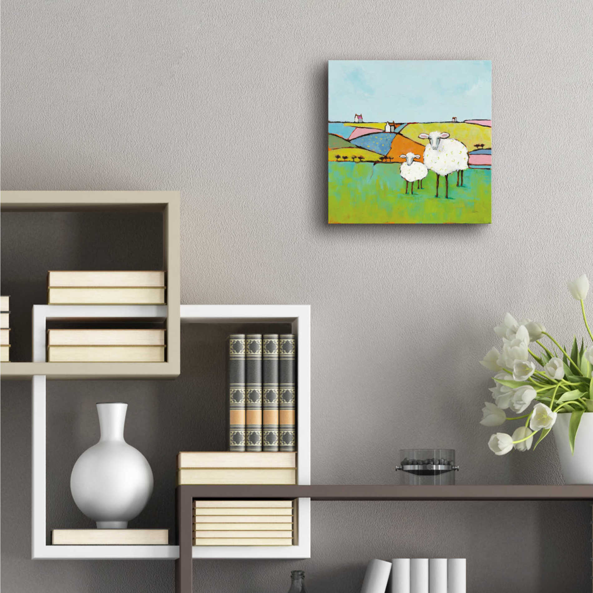 Epic Art 'Sheep in the Meadow II' by Phyllis Adams, Acrylic Glass Wall Art,12x12