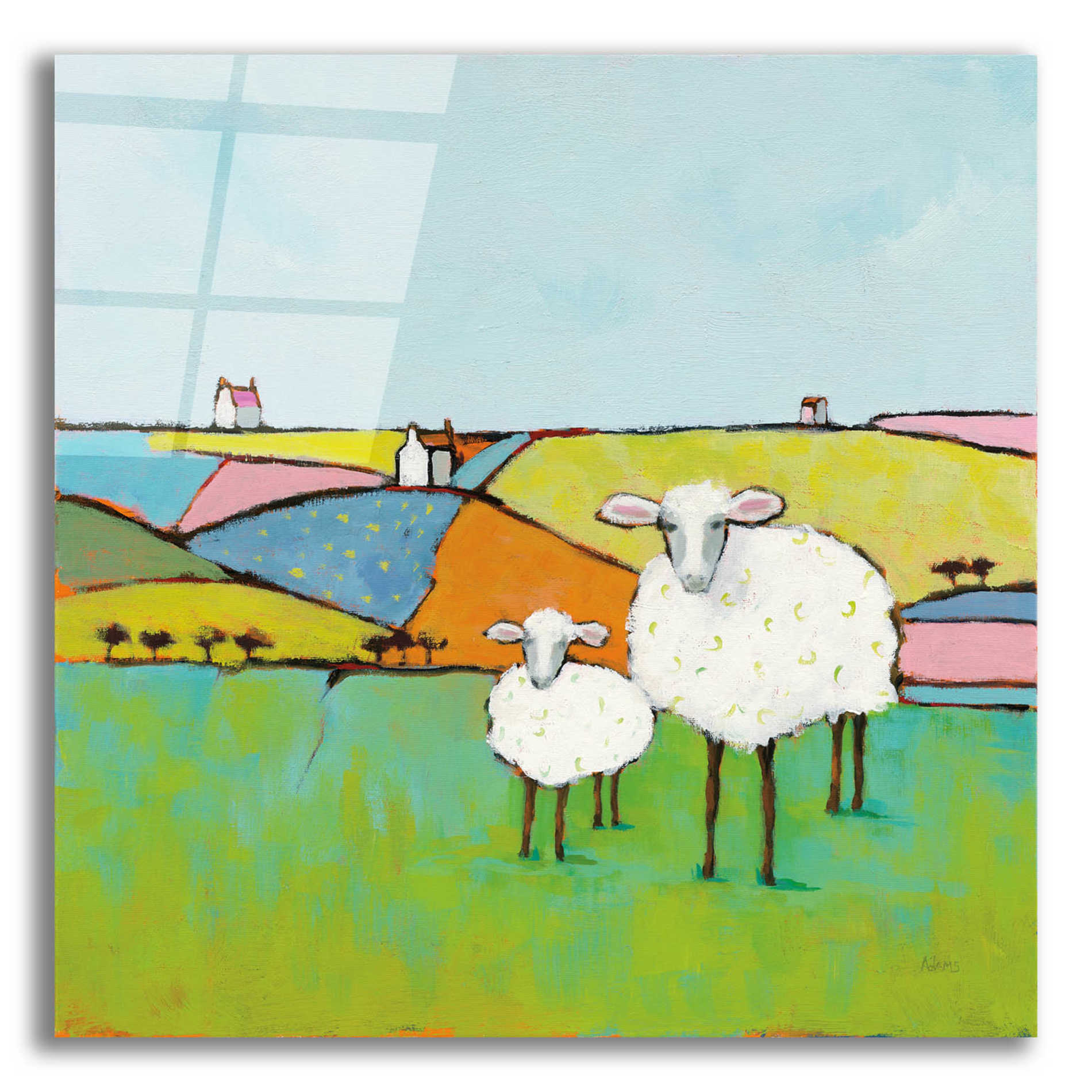Epic Art 'Sheep in the Meadow II' by Phyllis Adams, Acrylic Glass Wall Art,12x12