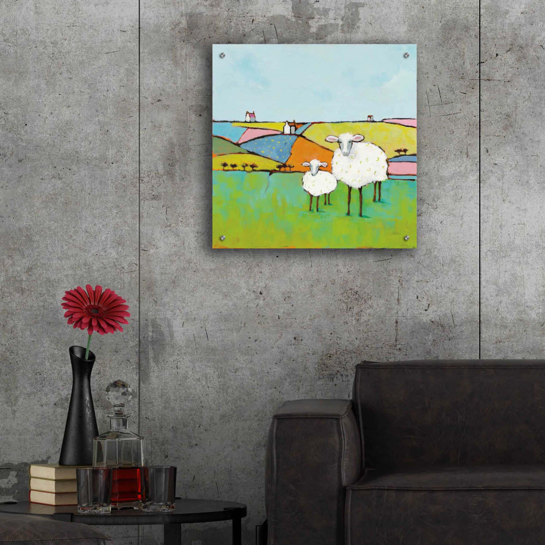 Epic Art 'Sheep in the Meadow II' by Phyllis Adams, Acrylic Glass Wall Art,24x24