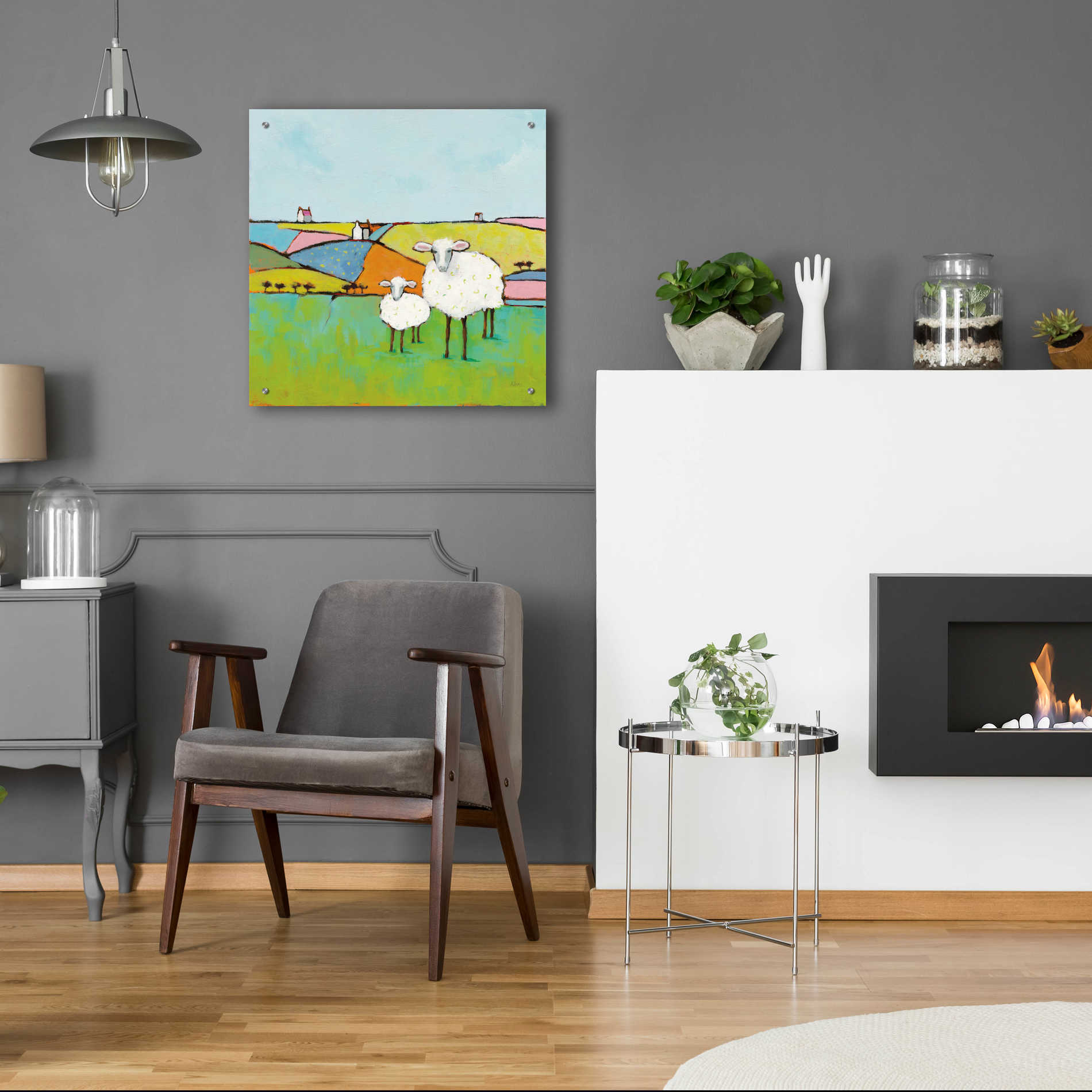 Epic Art 'Sheep in the Meadow II' by Phyllis Adams, Acrylic Glass Wall Art,24x24