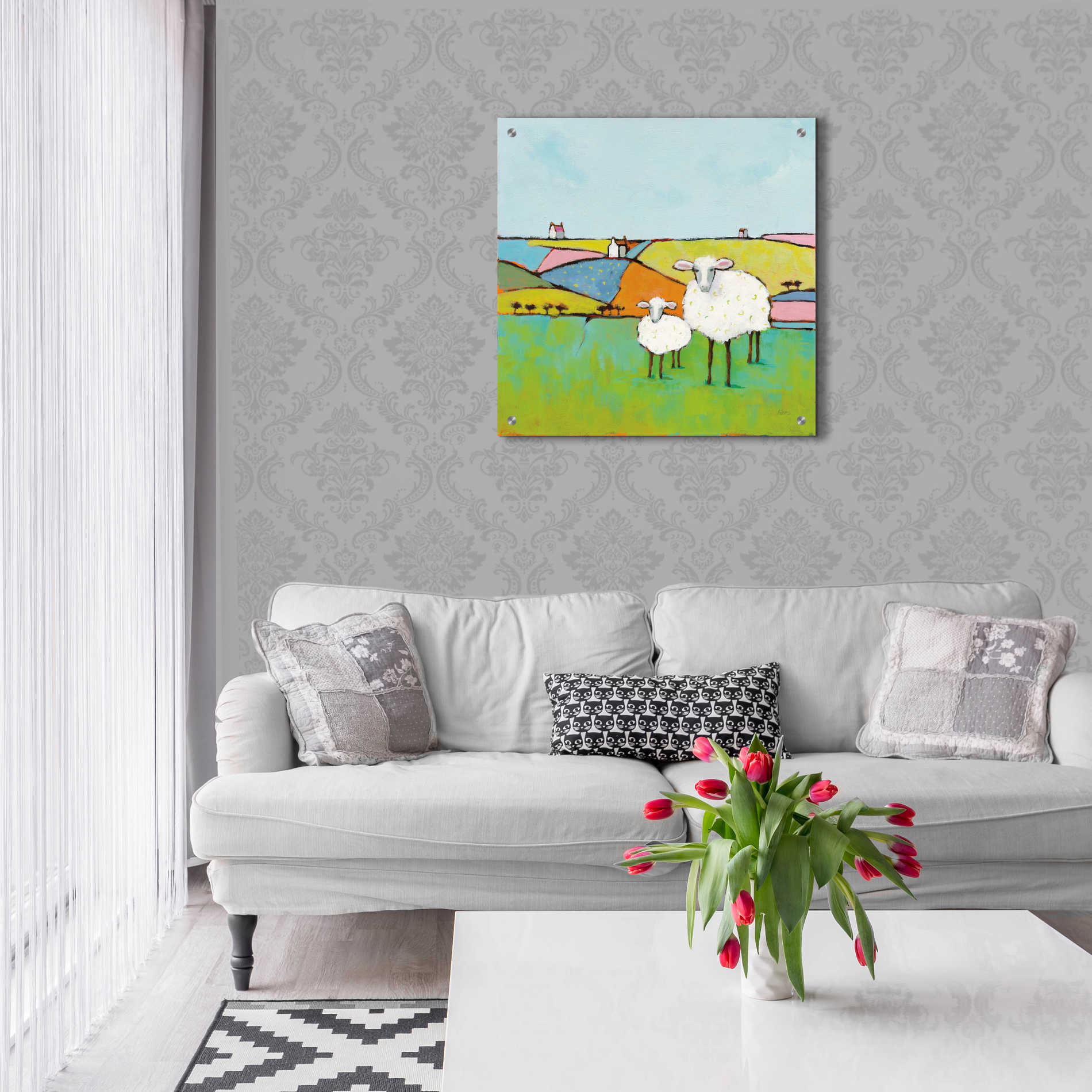 Epic Art 'Sheep in the Meadow II' by Phyllis Adams, Acrylic Glass Wall Art,24x24