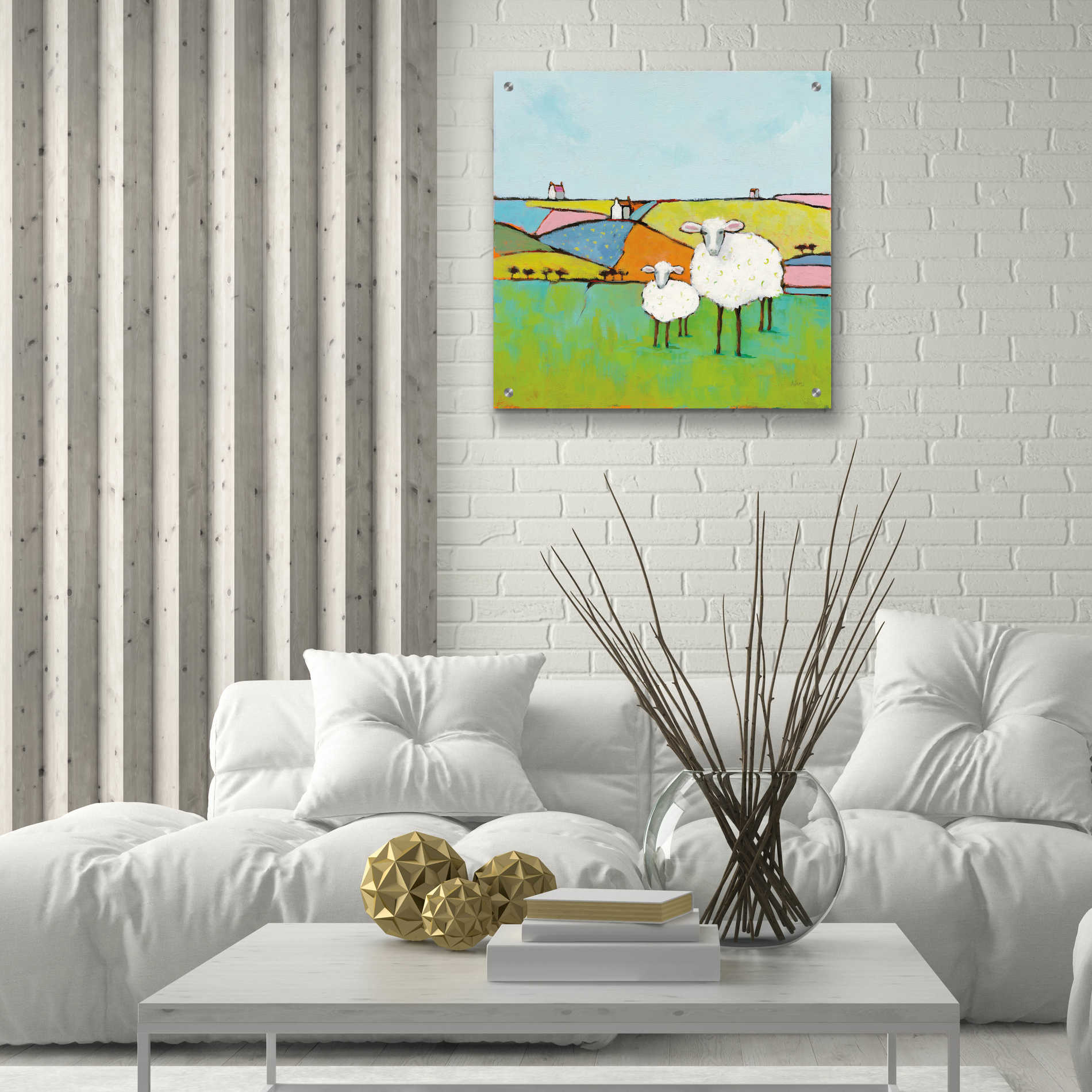 Epic Art 'Sheep in the Meadow II' by Phyllis Adams, Acrylic Glass Wall Art,24x24