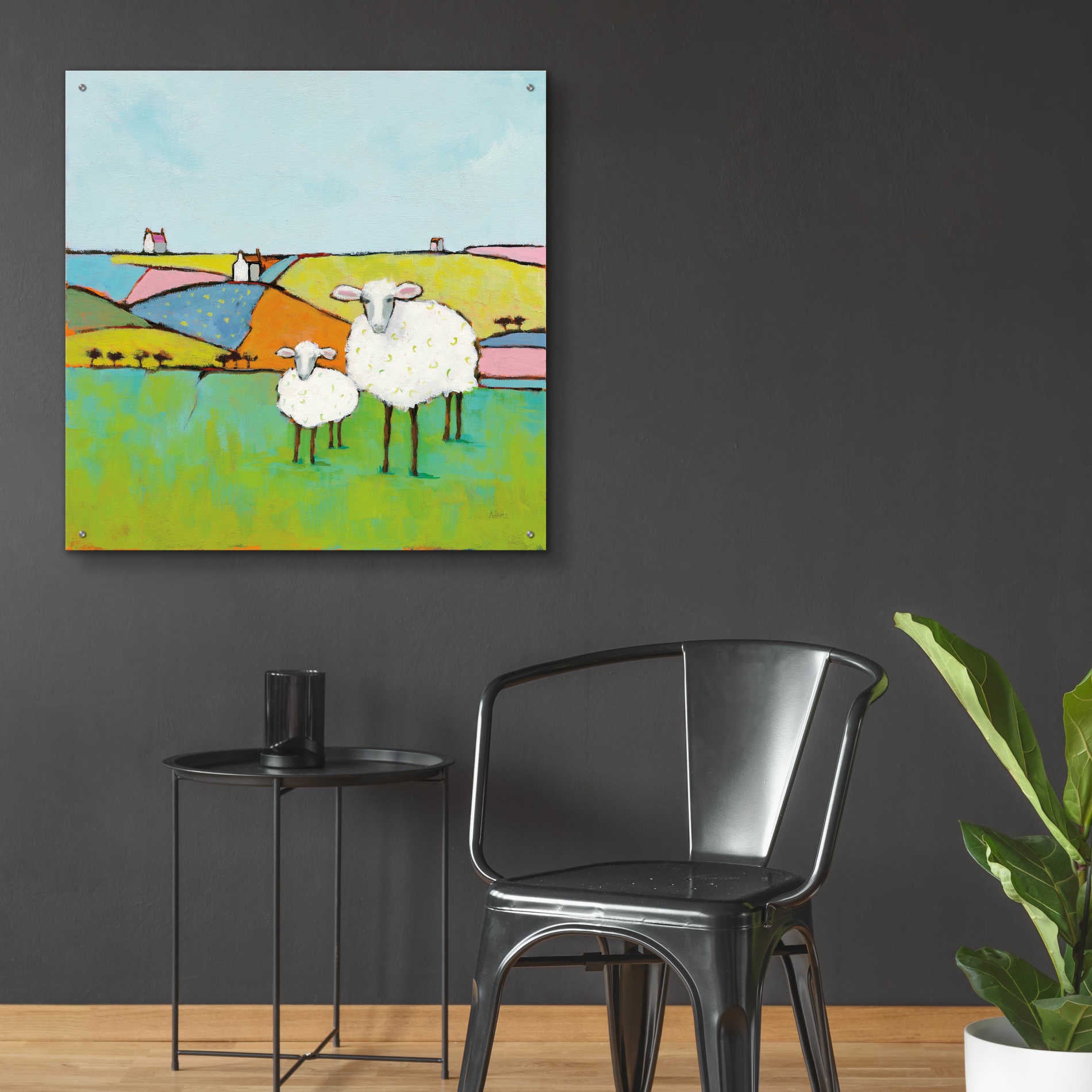 Epic Art 'Sheep in the Meadow II' by Phyllis Adams, Acrylic Glass Wall Art,36x36