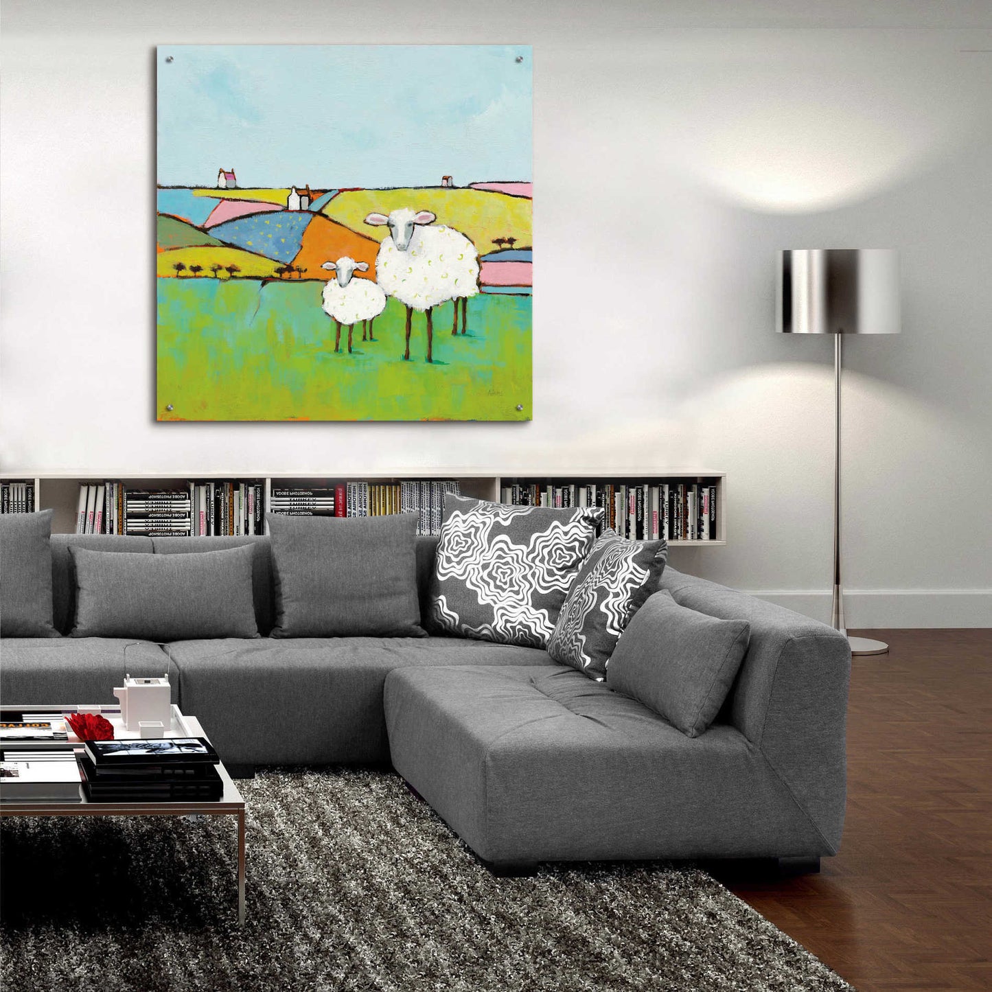 Epic Art 'Sheep in the Meadow II' by Phyllis Adams, Acrylic Glass Wall Art,36x36