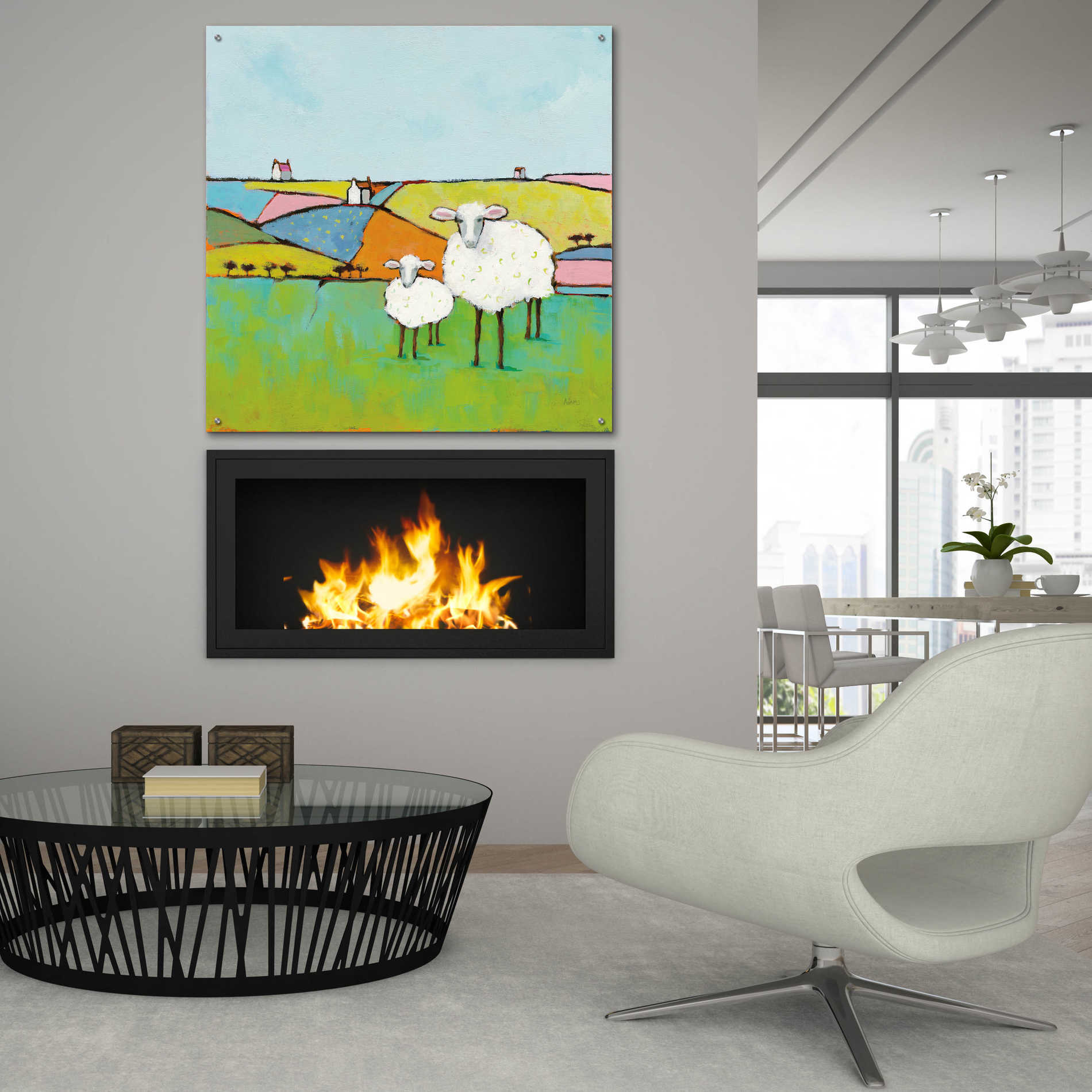 Epic Art 'Sheep in the Meadow II' by Phyllis Adams, Acrylic Glass Wall Art,36x36